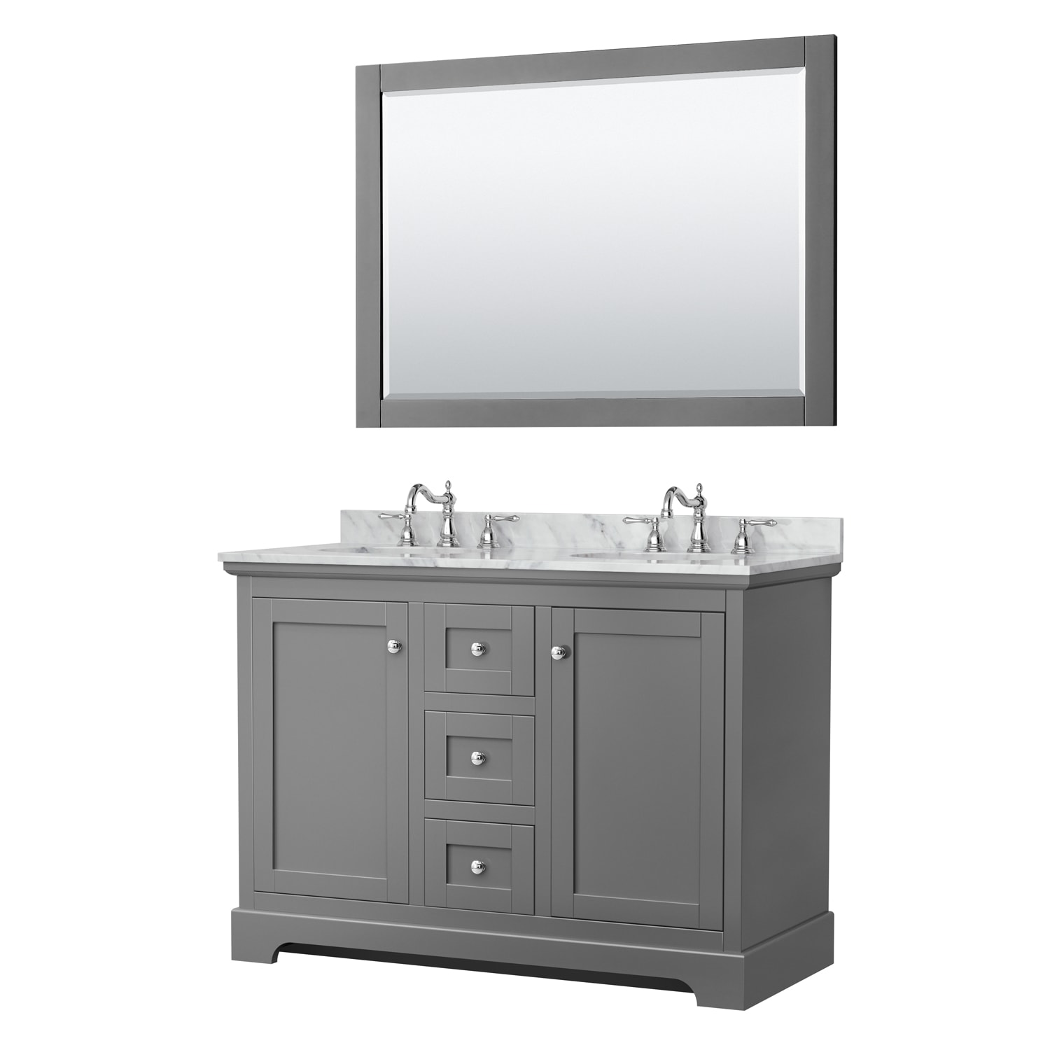 Wyndham Collection WCV232348DKGCMUNOM46 Avery 48-in Dark Gray with Polished Chrome Trim Undermount Double sink Bathroom Vanity with White Carrara Marble Marble Top (Mirror Included)