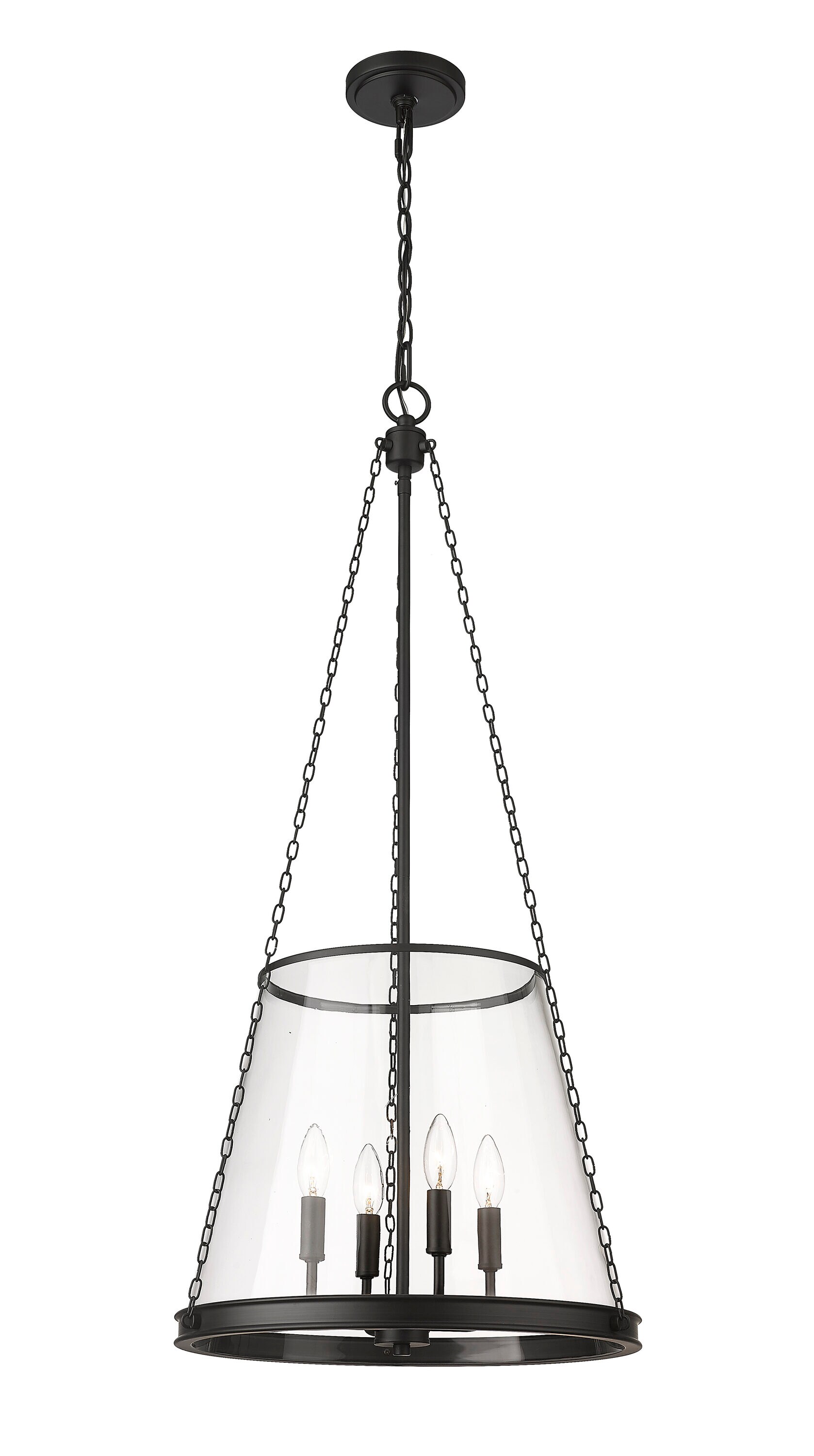 Prescott Matte Black 4-Light Industrial Pendant with Clear Glass Shade