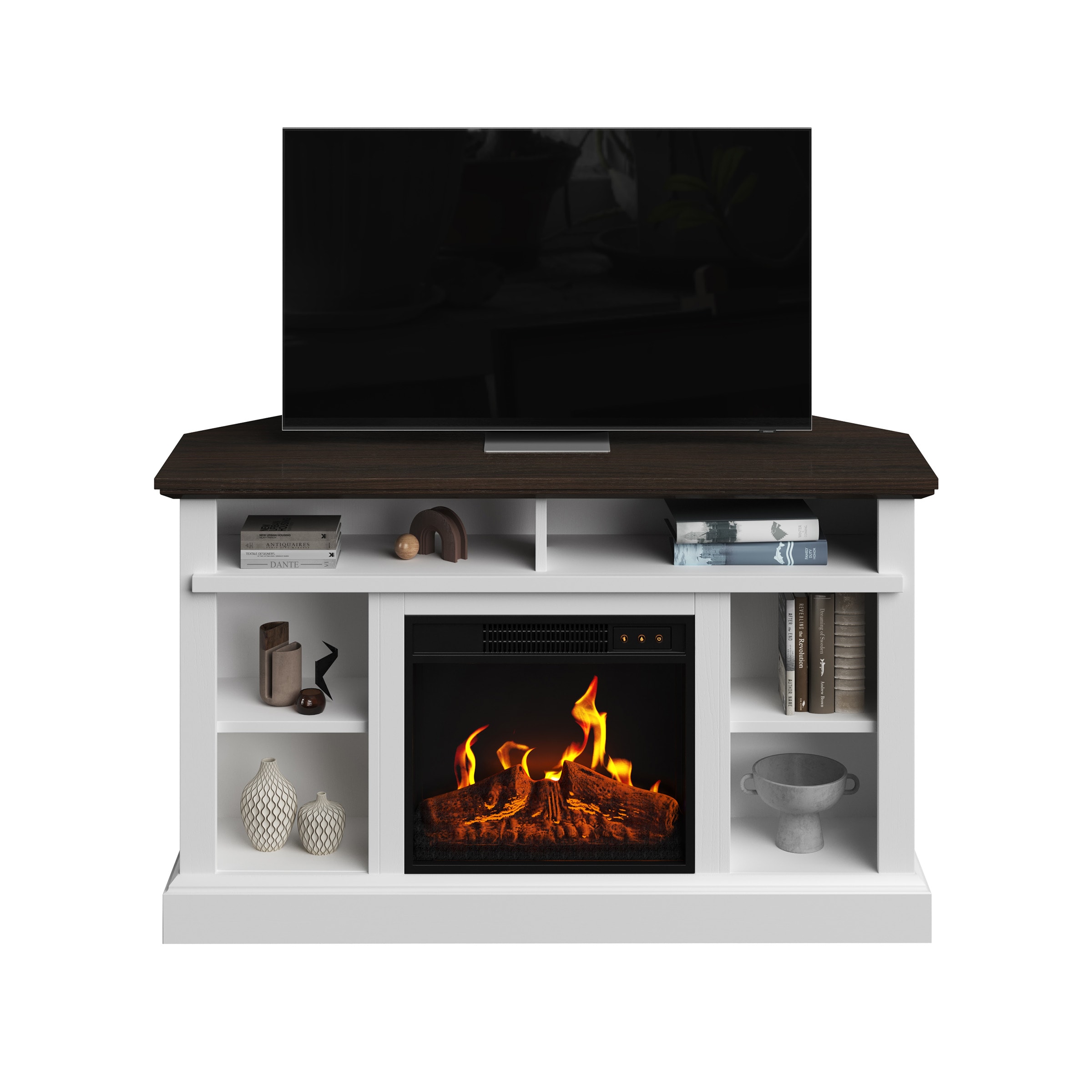 Northwest 47.6-in W Woodgrain Brown Top and White Base TV Stand with LED Electric Fireplace 80-FPWF-M7 Sansujyuku sansujyuku.com