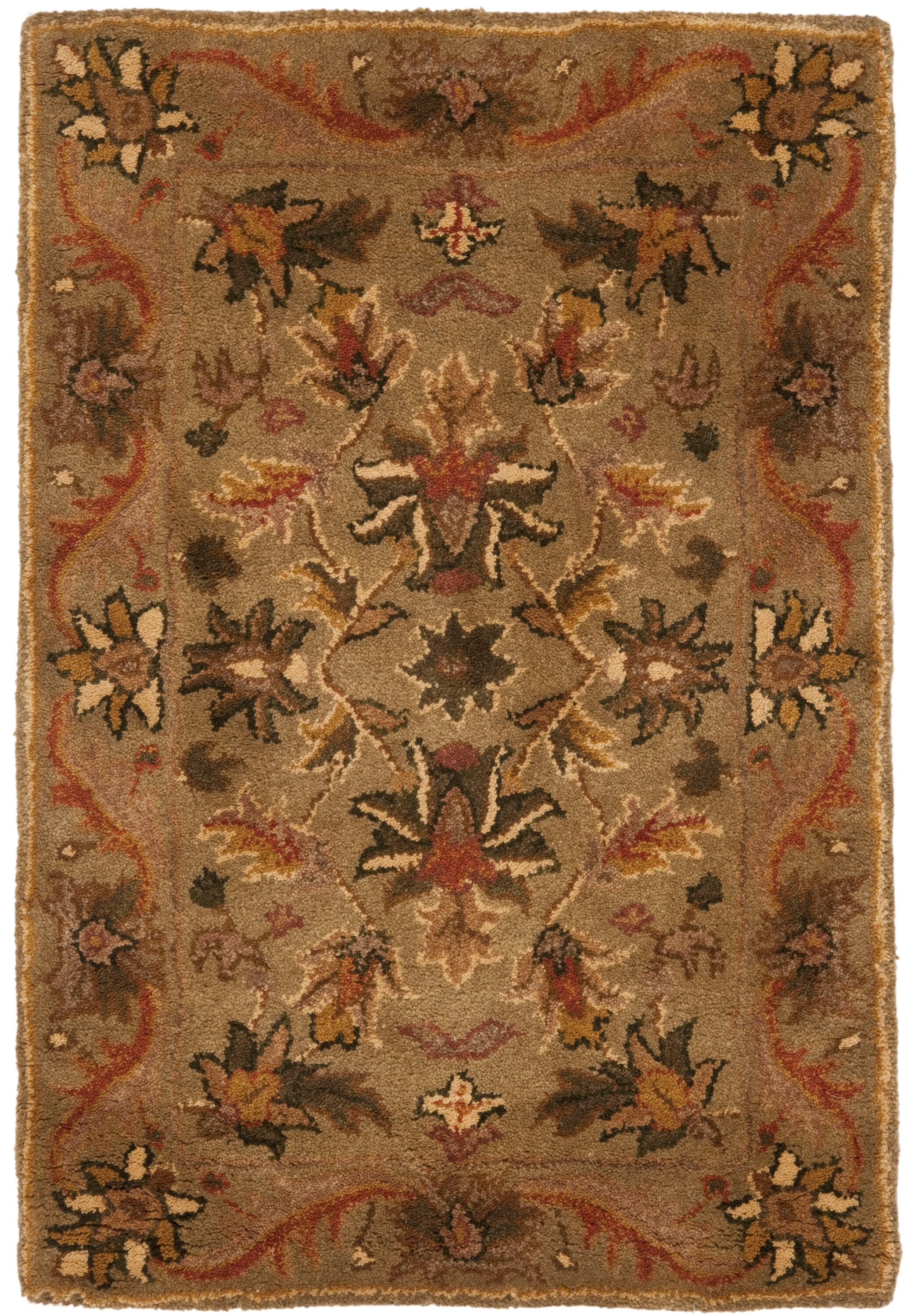 Safavieh AT52A-2 Antiquity Rudbar 2 x 3 (ft) Tufted Wool Olive/Gold Rectangular Indoor Floral/Botanical Vintage Throw rug