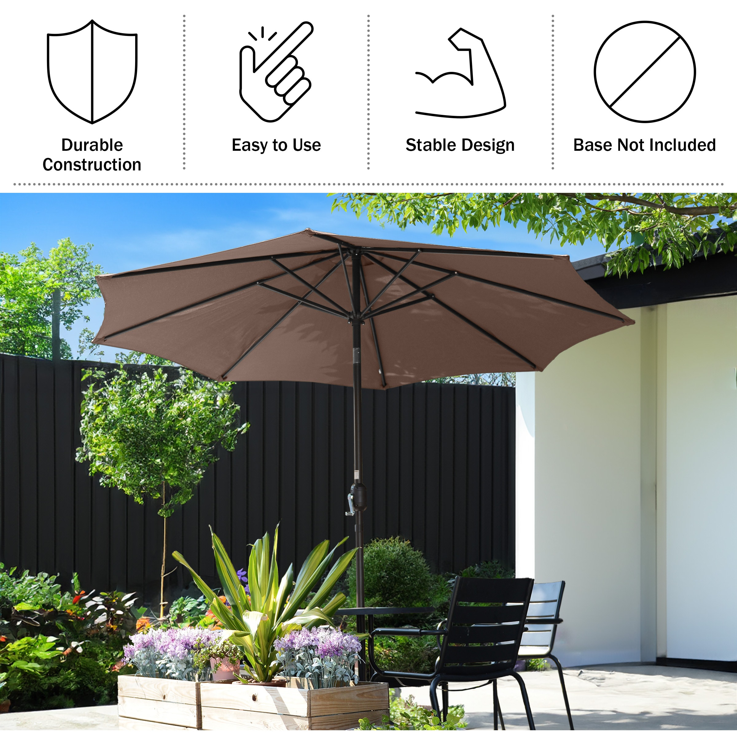Nature Spring 514804HKM 9.0-ft Aluminum Brown Auto-tilt Garden Patio Umbrella