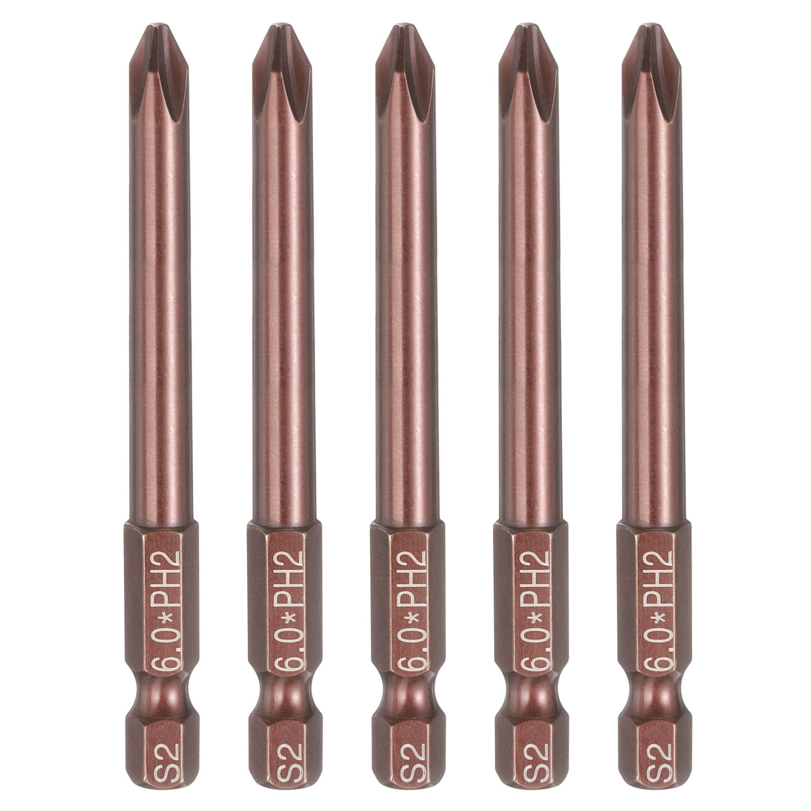 Harfington 5pcs #2 Phillips Screwdriver Bit PH2 1/4 Inch Hex Shank 3 Inch (75mm) Long 0.24 Inch Rod Magnetic Cross Head Drive Drill Bits S2 Steel Industrial Screw Driver Electric Power Tool Brown #S26030900UX3161