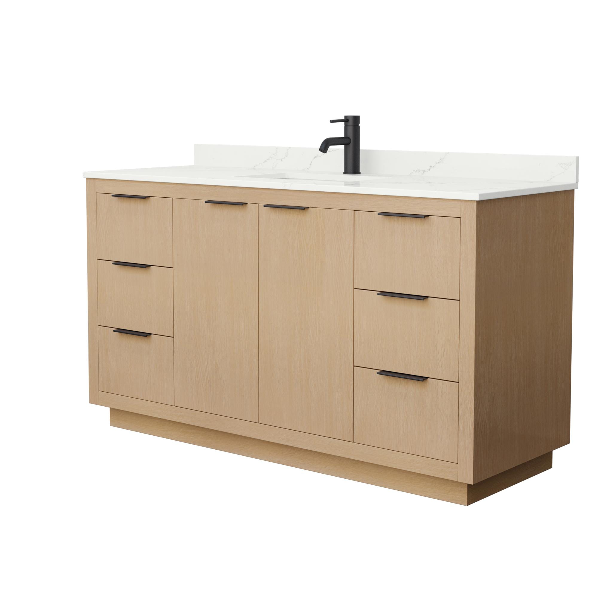 Wyndham Collection WCF282860SLBGTUNSMXX Maroni 60-in Light Straw with Matte Black Trim Undermount Single Sink Bathroom Vanity with Giotto Quartz Quartz Top