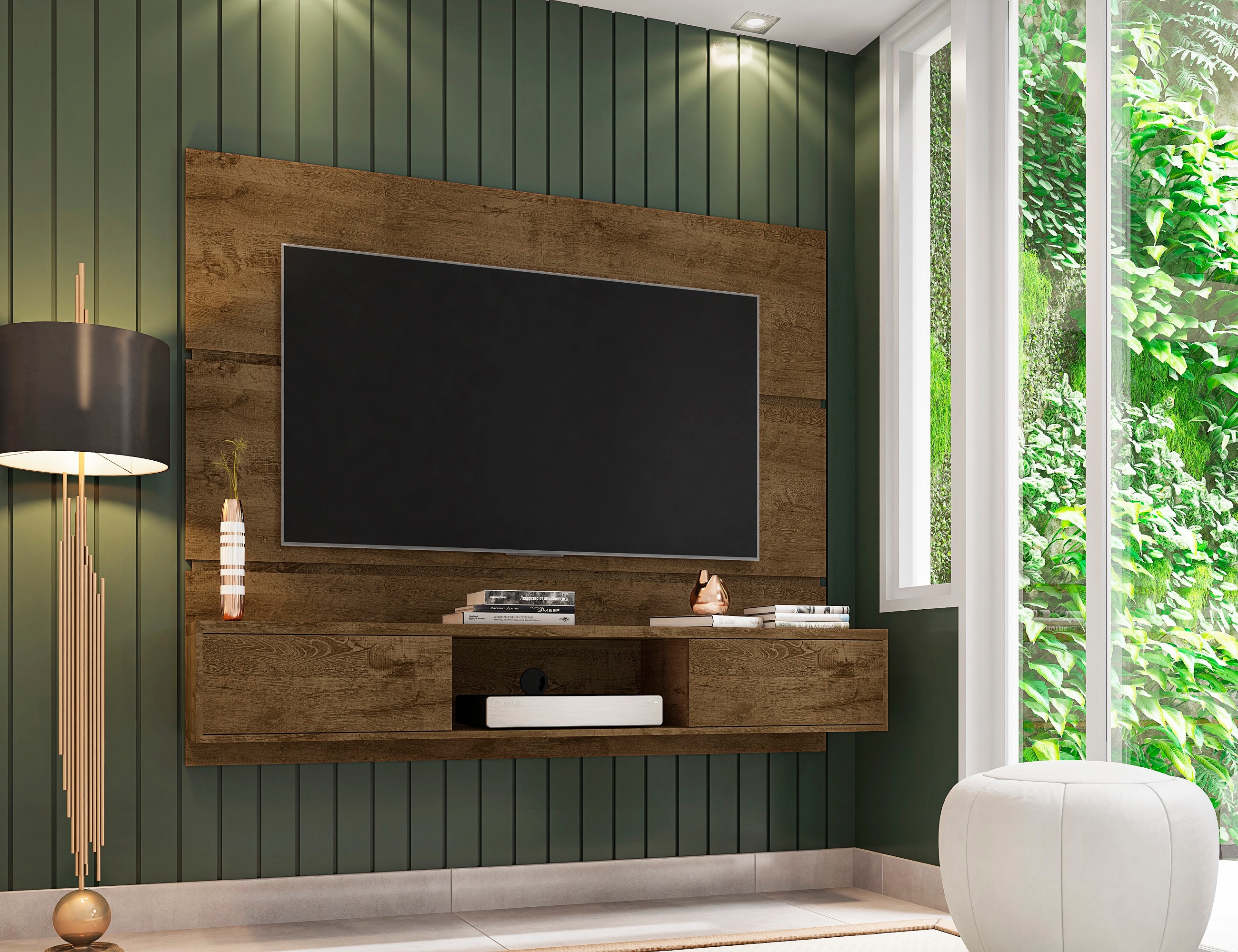 Manhattan Comfort 236BMC9 Vernon Modern/Contemporary Rustic Brown TV panel Integrated TV Mount ( Accommodates TVs up to 55-in )
