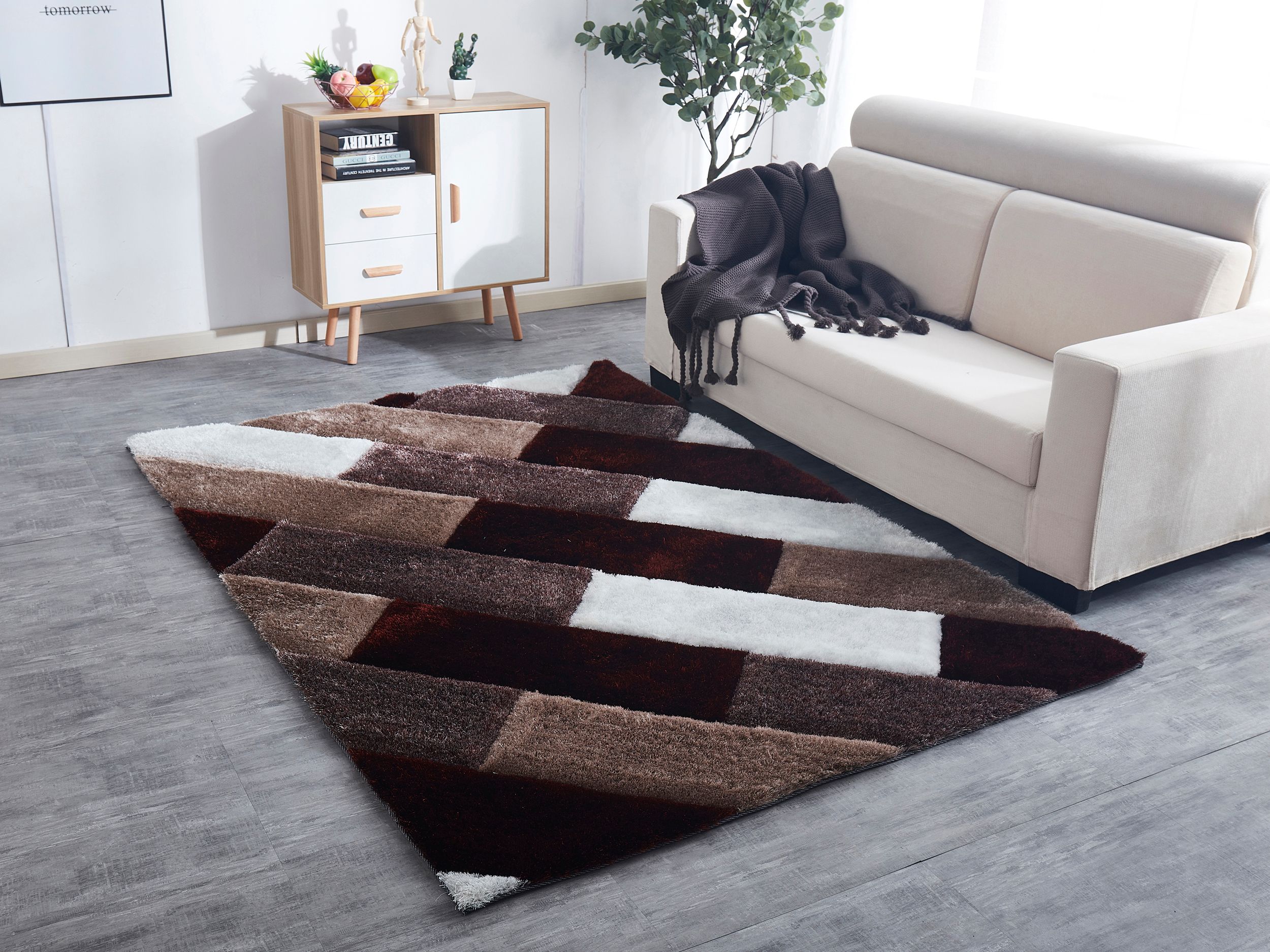 Amazing Rugs R1131-57 3D Shaggy 5 x 7 (ft) Tufted Polyester Parquette Rectangular Indoor Solid Area rug