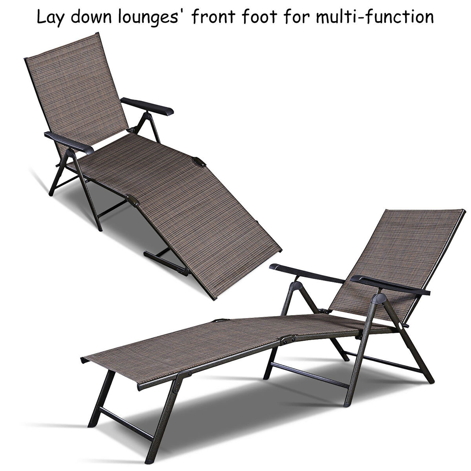 Tan Metal Outdoor Adjustable Chaise Lounge Set of 2