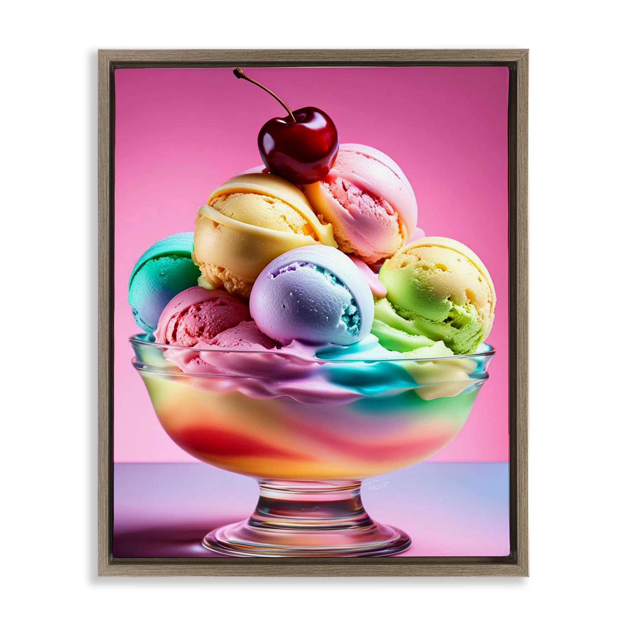 Stupell Industries BT-370-FFE-16X20 Rainbow Hued Sundae Dessert Brown Framed Floater Canvas Wall Art By Tabz Jones 17 x 21