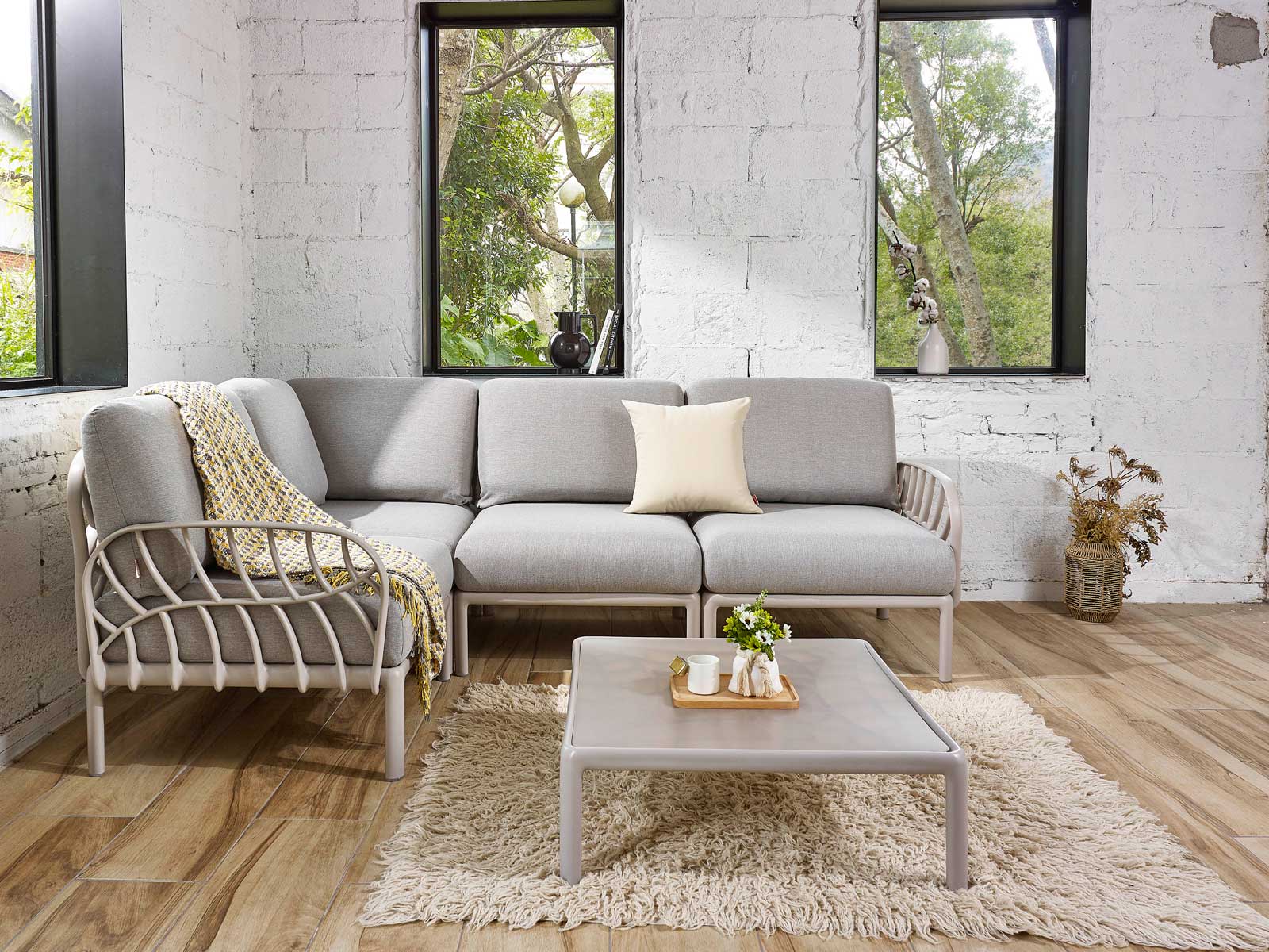 Gray Resin Square Outdoor Coffee Table