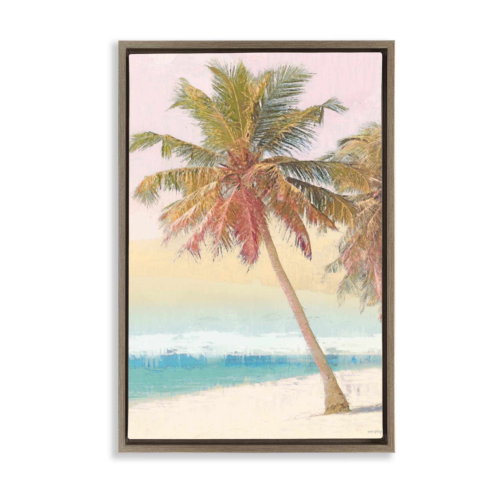 Stupell Industries BS-690-FFE-16X24 Pastel Gradient Beach Scene Brown Framed Floater Canvas Wall Art By Amber Sterling 17 x 25
