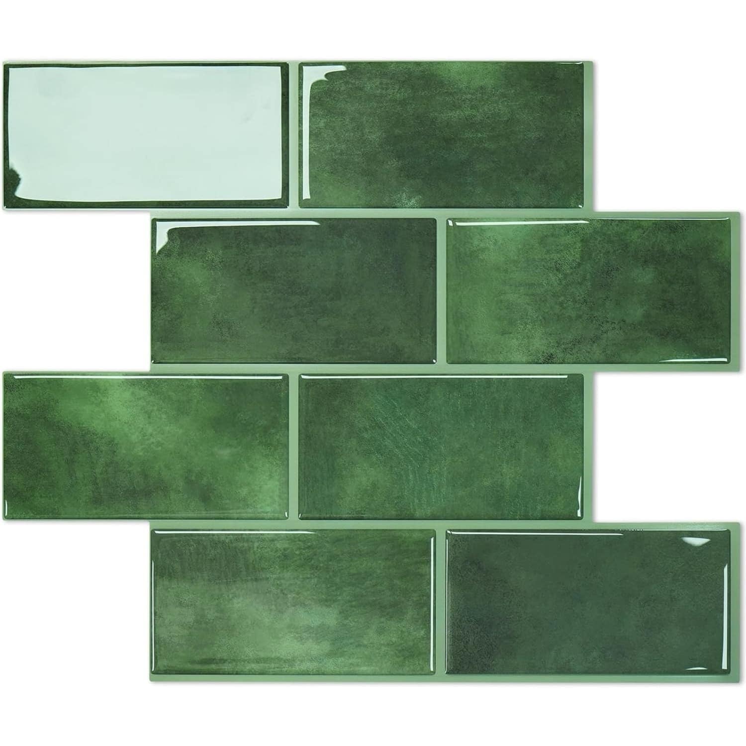 OGETFUUR 10-Sheet 12.6in W x 10.6in H Green With Green Grout Peel and Stick Subway Tile Backsplash