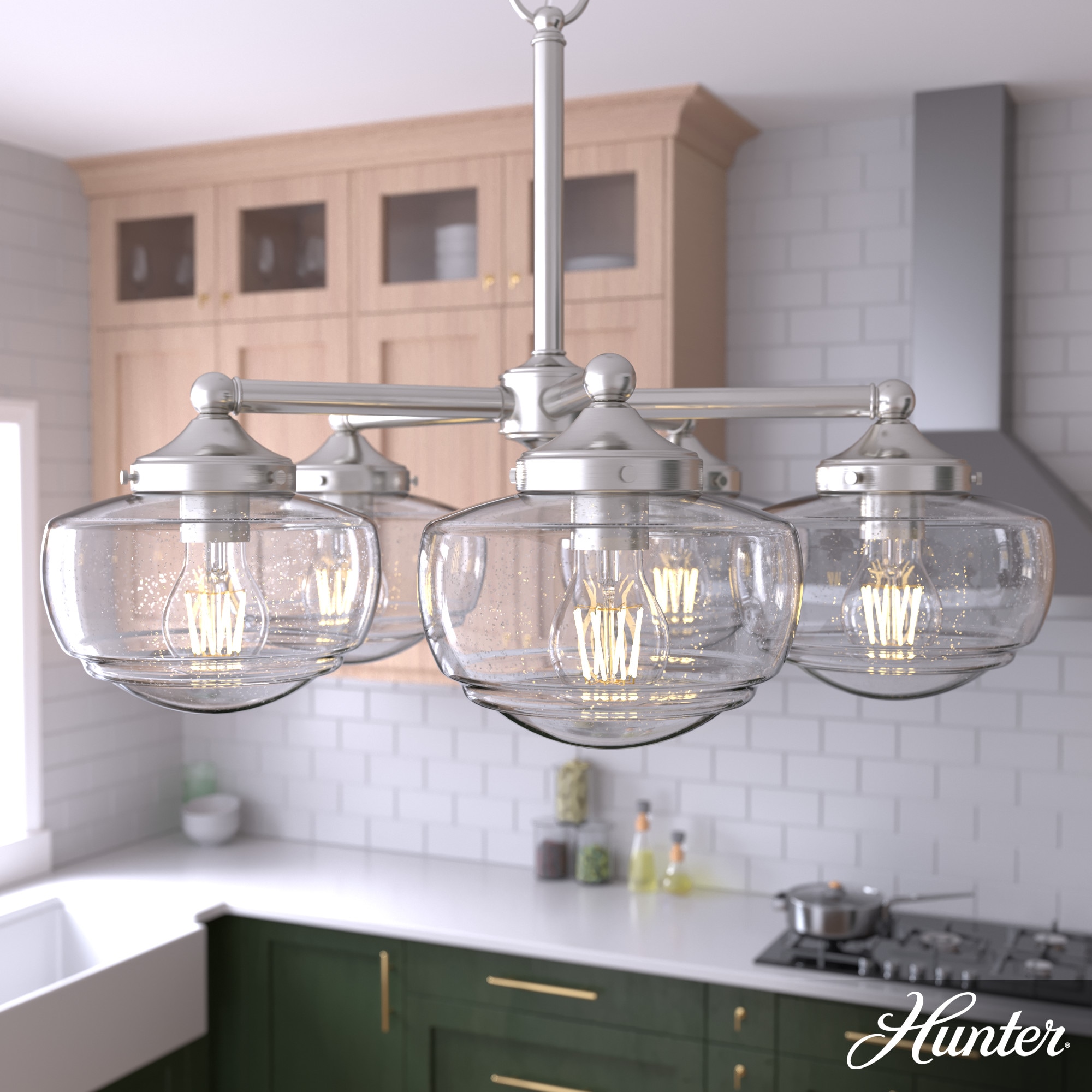 Hunter 19360 Saddle Creek 5 -Light Brushed Nickel Transitional For Use in Bedrooms, Dining Rooms, Foyers, Kitchens, Living Rooms Chandelier