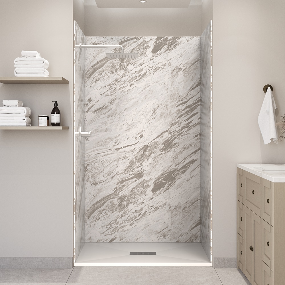 UpHome K1CP1S3448WHMOMO 5 -Piece 34-in W x 48-in L x 84-in H Rectangular Alcove shower kit ( Center Drain) Base and Wall Included Powder coat
