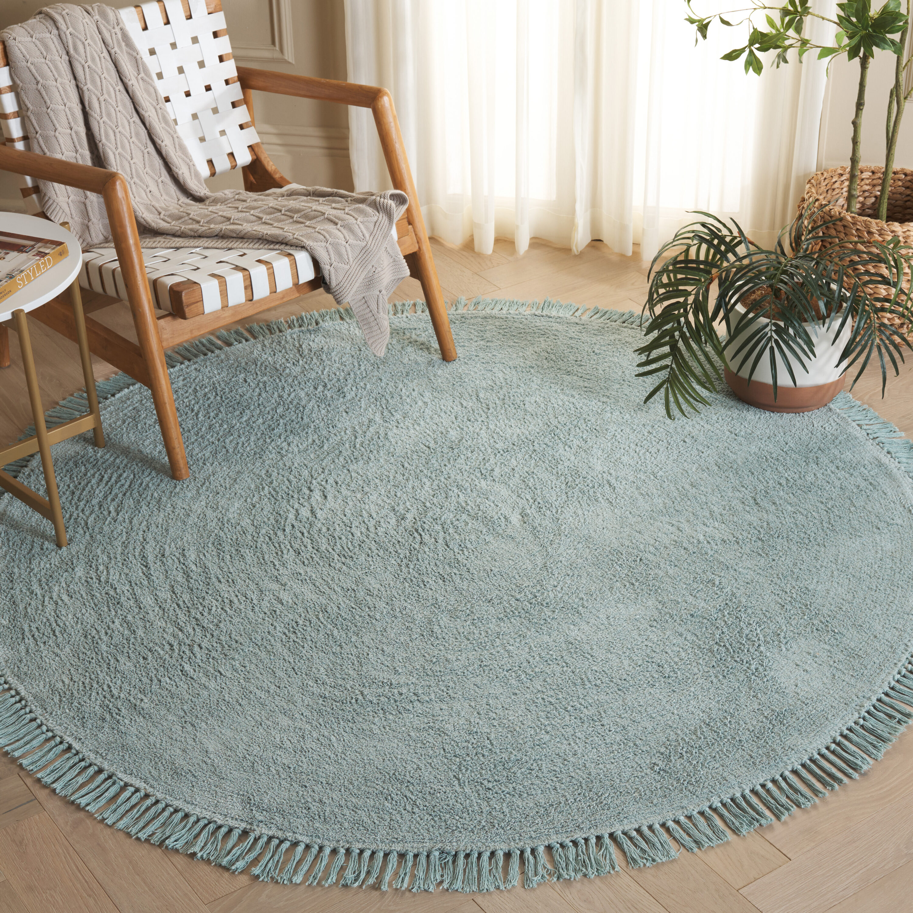  Easy Care 221 Turquoise Shag / Flokati 6ft x 6ft Round Rug