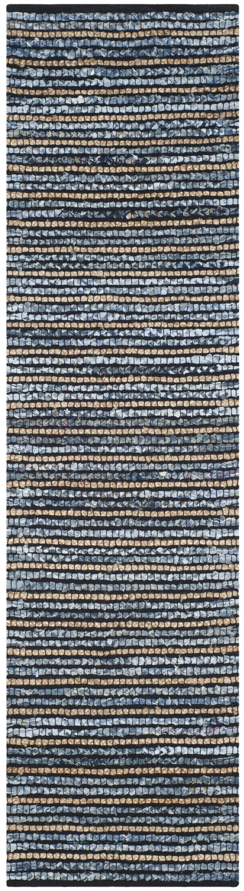Cape Cod Coastal Handwoven Blue/Natural Jute Runner Rug, 2'3" x 8'