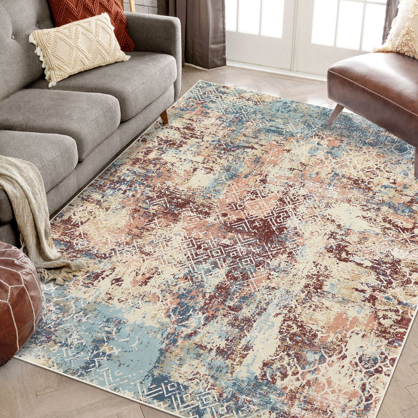 Garvee YXY-LO-PHO-15K0BRGD 8 x 10 (ft) Loomed Polyester Red Rectangular Indoor Geometric Mid-Century Modern Machine washable Area rug