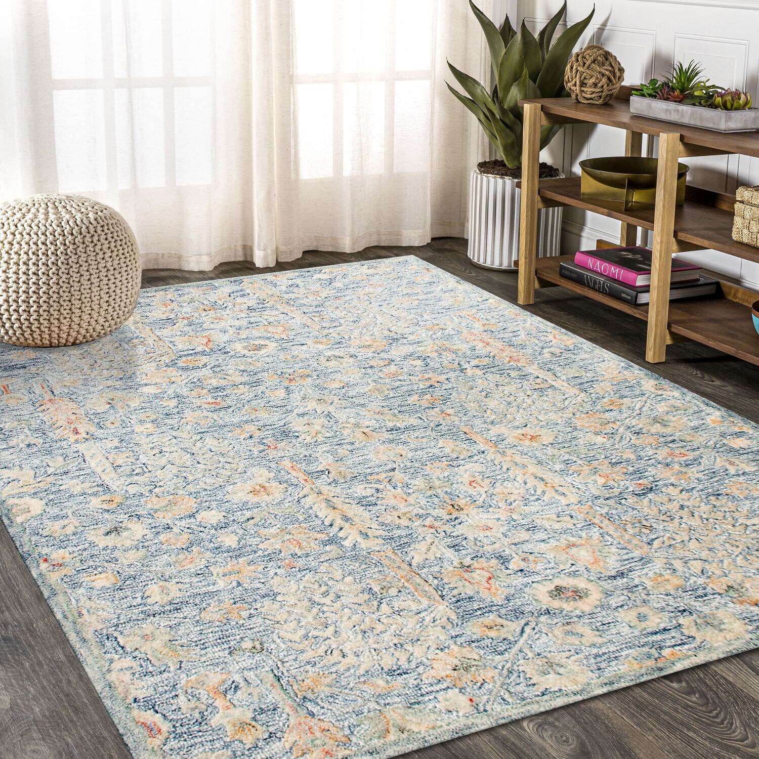 LR Home 2193A1084934J8 5 X 8 (ft) Wool Blue/Ivory/Taupe Indoor Abstract Area Rug