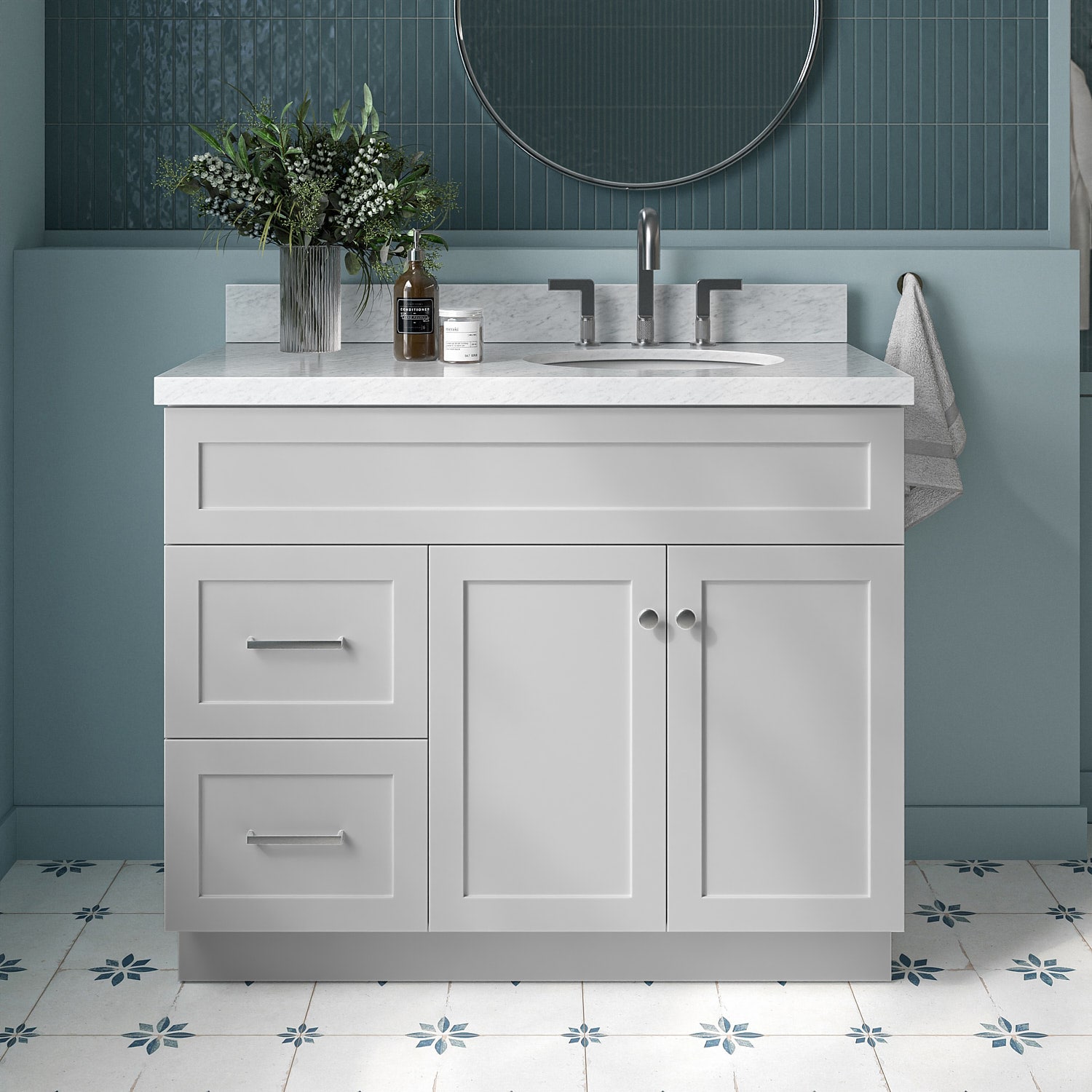 ARIEL F043SRCWOVOGRY Hamlet 43-in Grey Undermount Single sink Bathroom Vanity with Carrara White Marble Marble Top