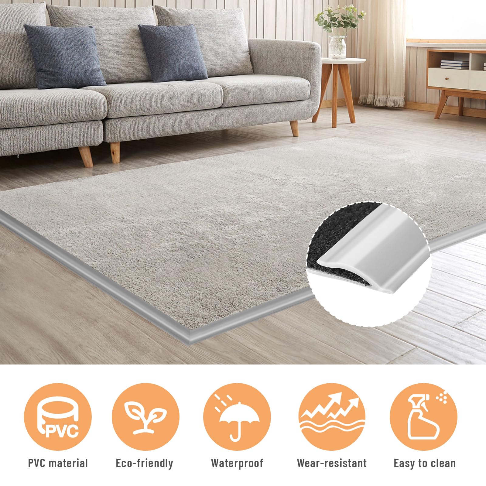 Phyfalip 19.6 Ft Self Adhesive Floor Transition Strip Carpet Edge Trim ...