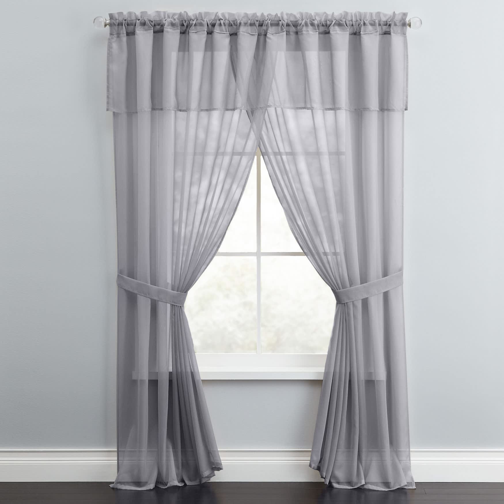 BrylaneHome 196391936575 BH Studio Sheer Voile 5 Piece One-Rod Curtain Set
