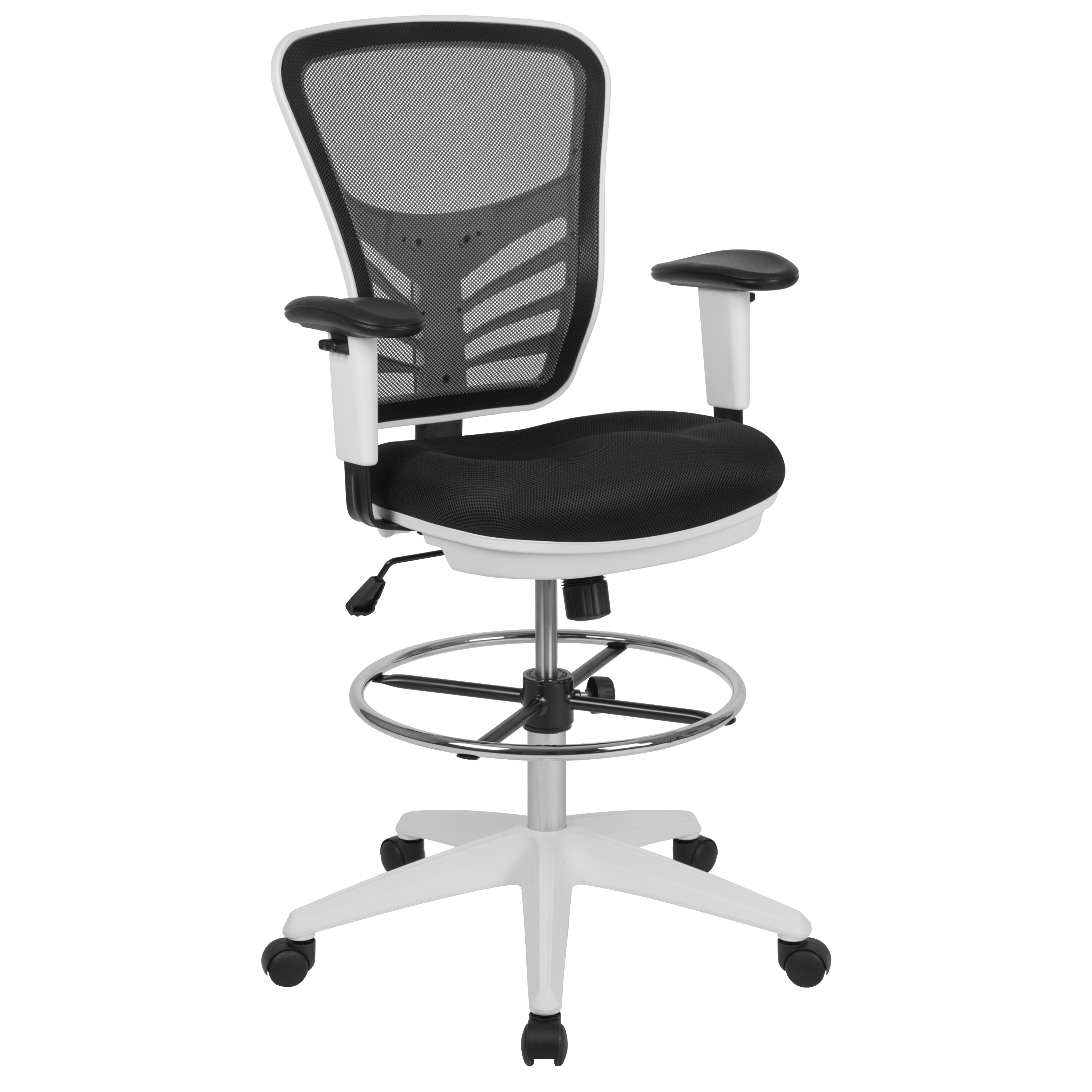 Flash Furniture 889142653240 Tyler Black Mesh/White Frame Contemporary Adjustable Height Swivel Mesh Drafting Chair