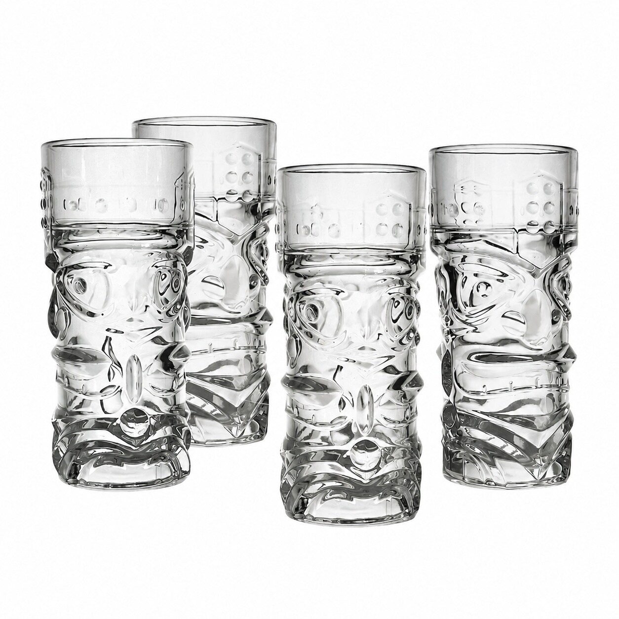 Aoibox  16 oz Clear Tiki Face Design Highball Cocktail Mixing Glasses for Exotic Drinks and Bar Service Set of 4