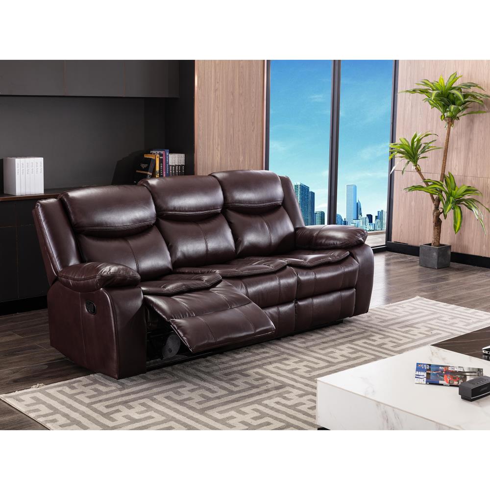 CASAINC Manual reclining sofa set Modern Faux Leather Brown Living Room ...