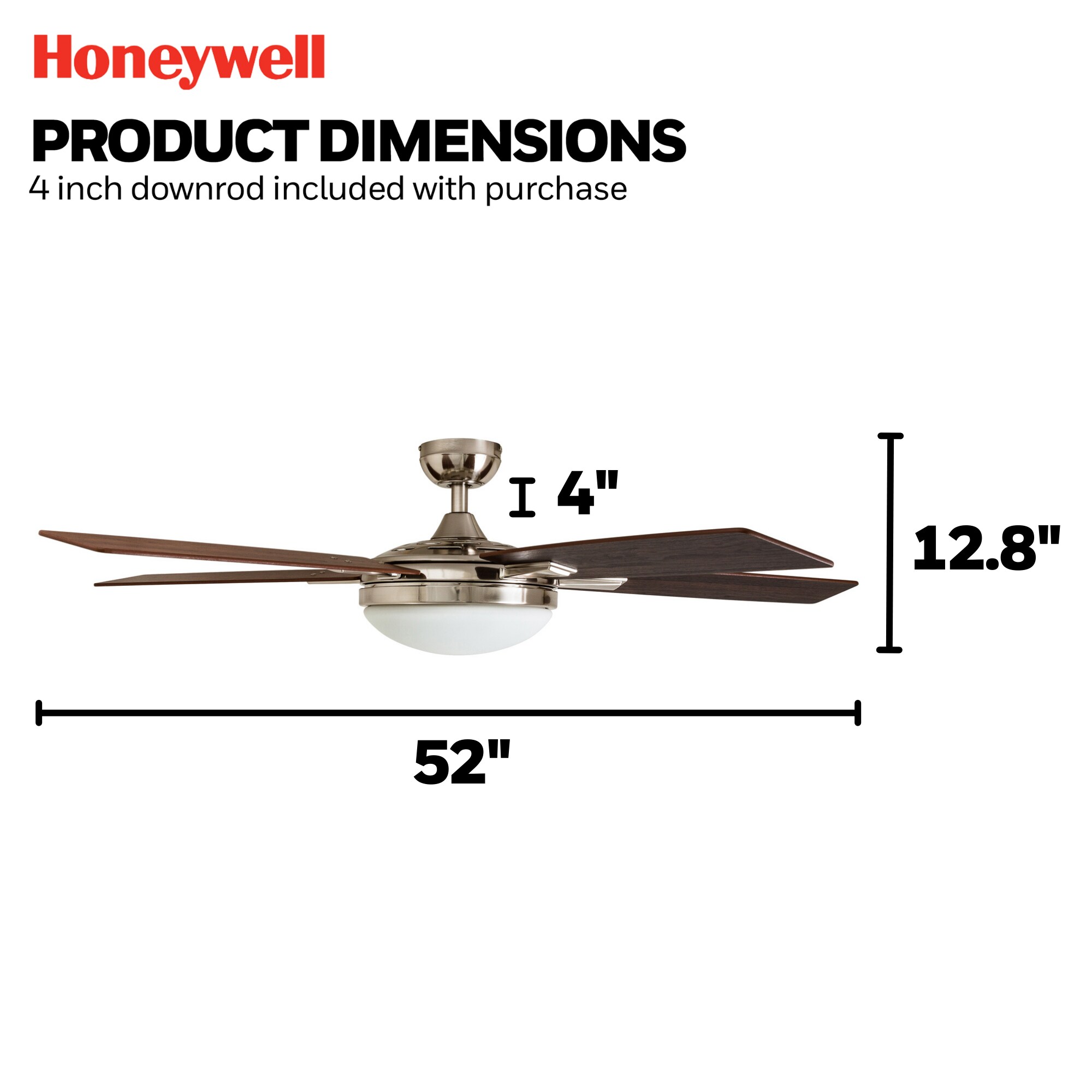 Honeywell Northumberland 48-in Brushed Nickel Indoor Downrod or Flush ...