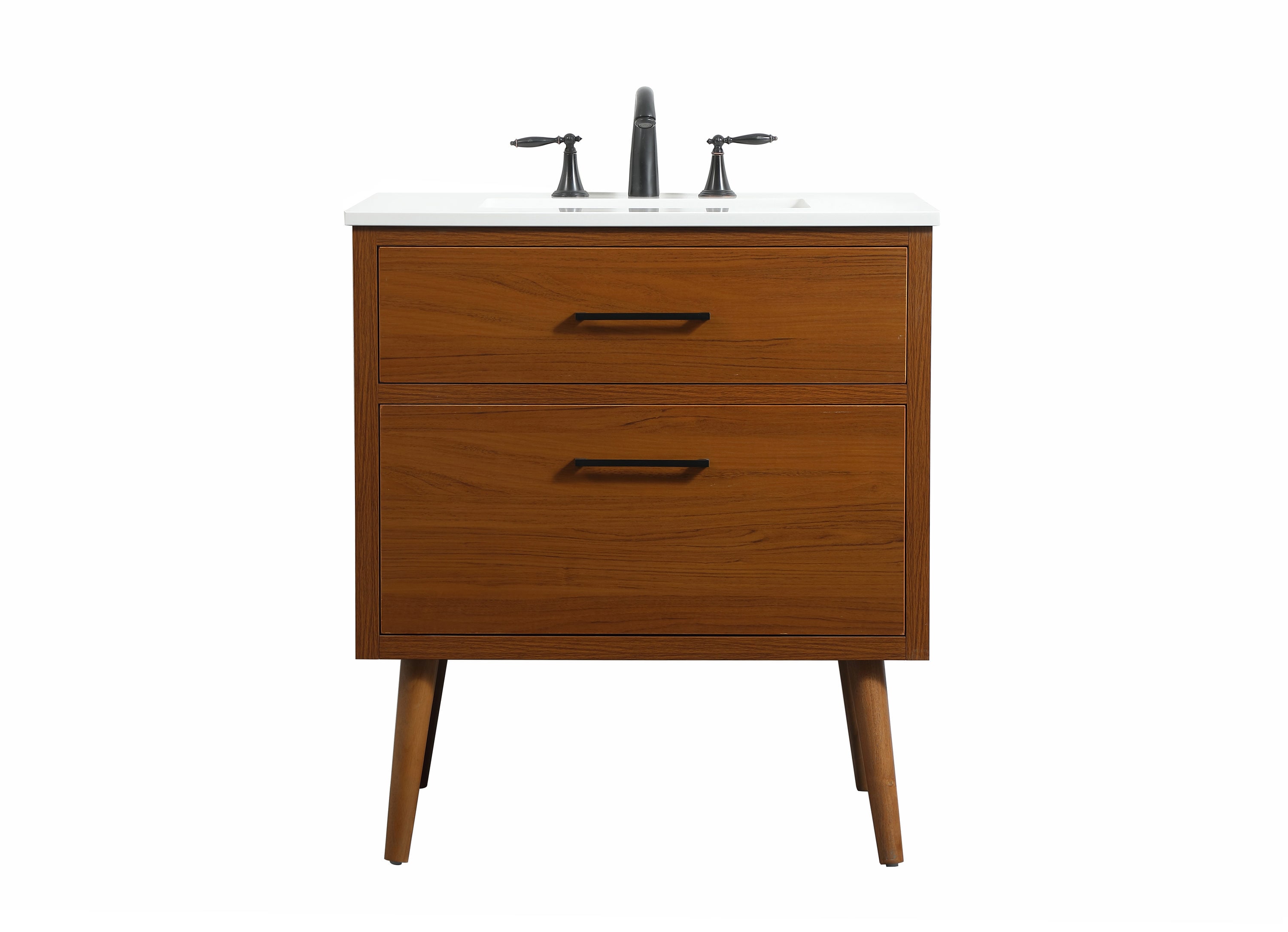 Elegant Decor HF123090MTK Home Furnishing 30-in Teak Undermount Single sink Bathroom Vanity with Ivory White Engineered marble Top