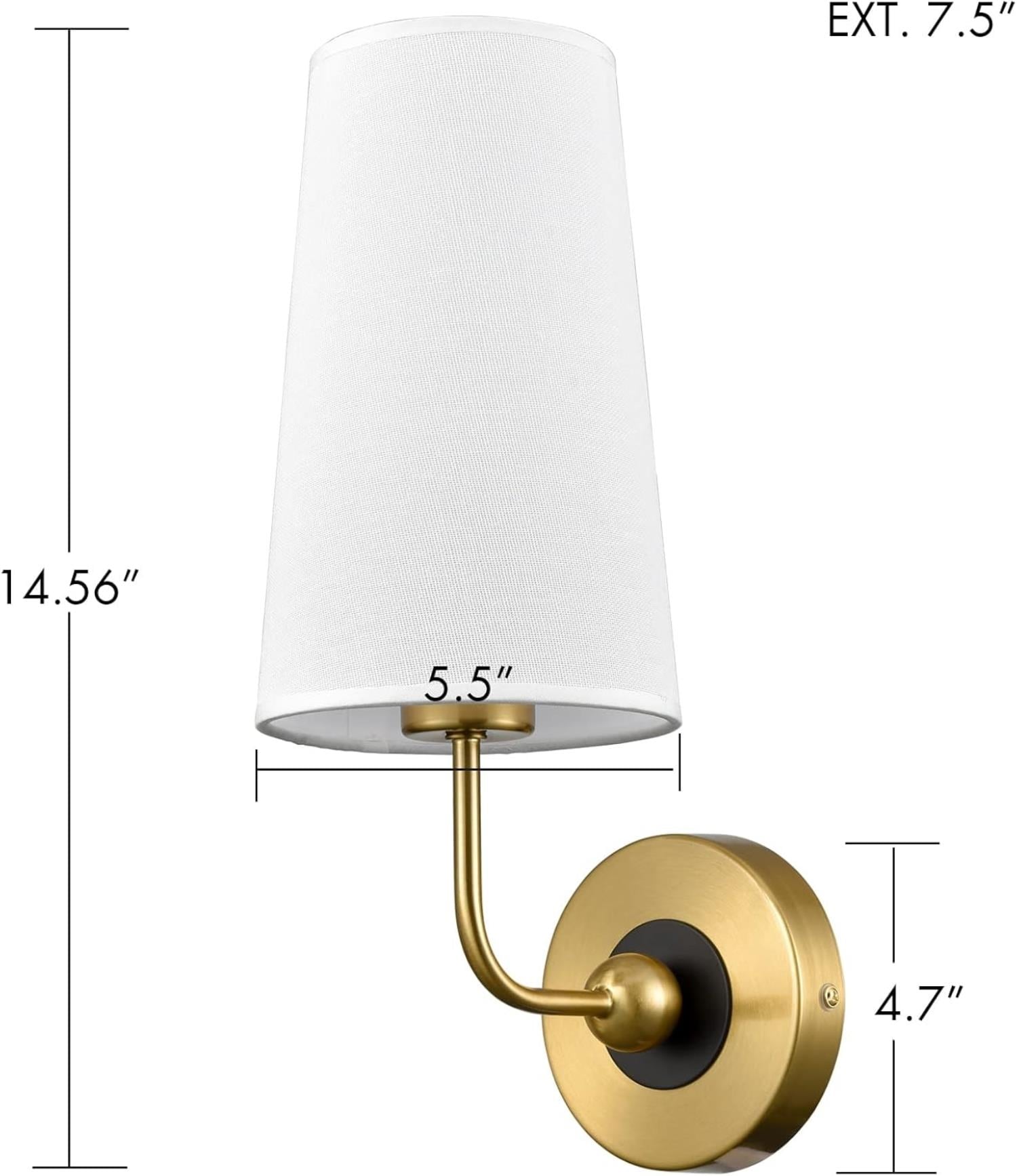 Brushed Brass and Black Fabric Shade Wall Sconce Set