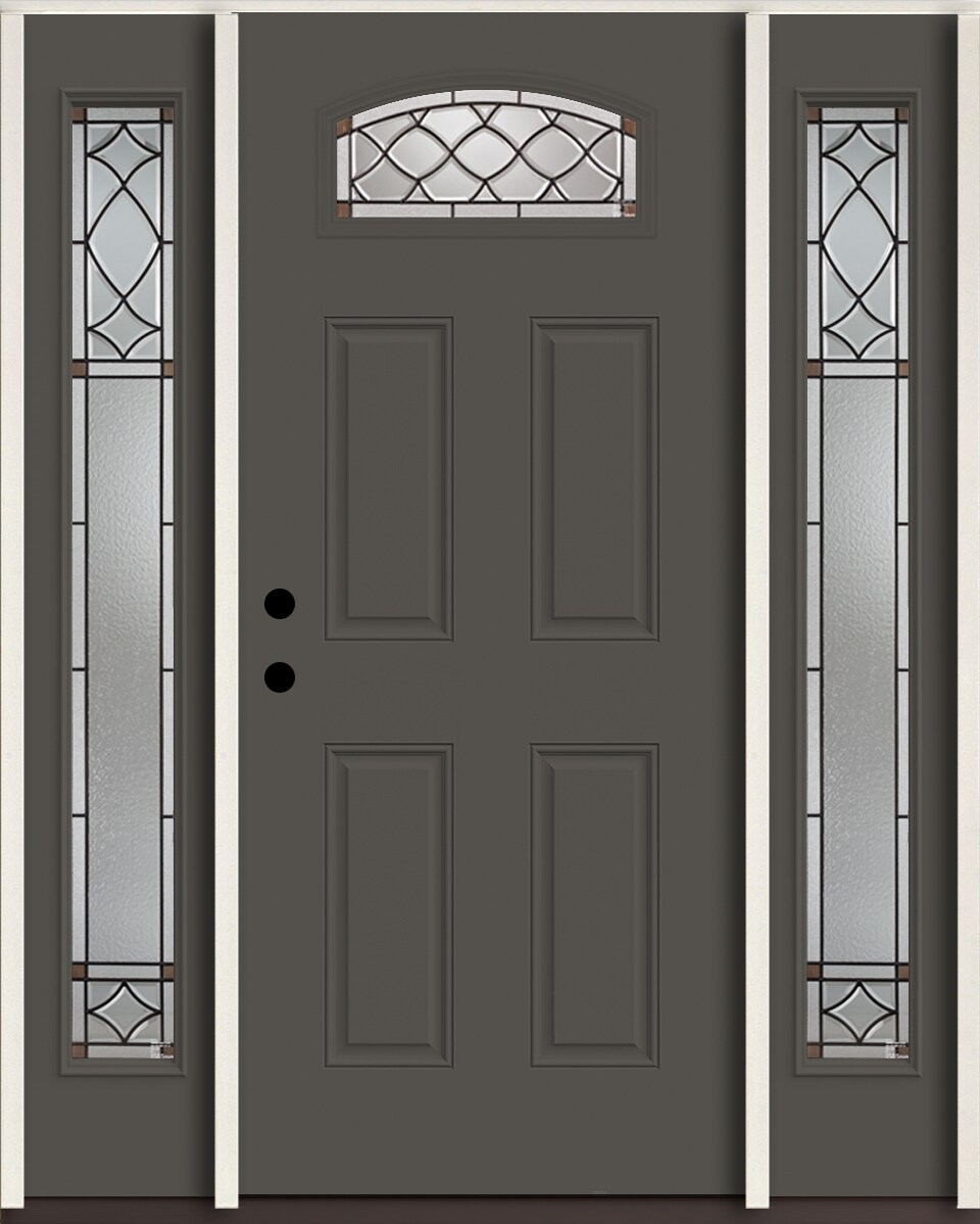 RELIABILT LO964117 Sheldon 60-in x 80-in x 4-5/8-in Fiberglass 1/4 lite Right-hand inswing Thunder Gray Paint Painted Prehung Front Door with Sidelights Insulating core