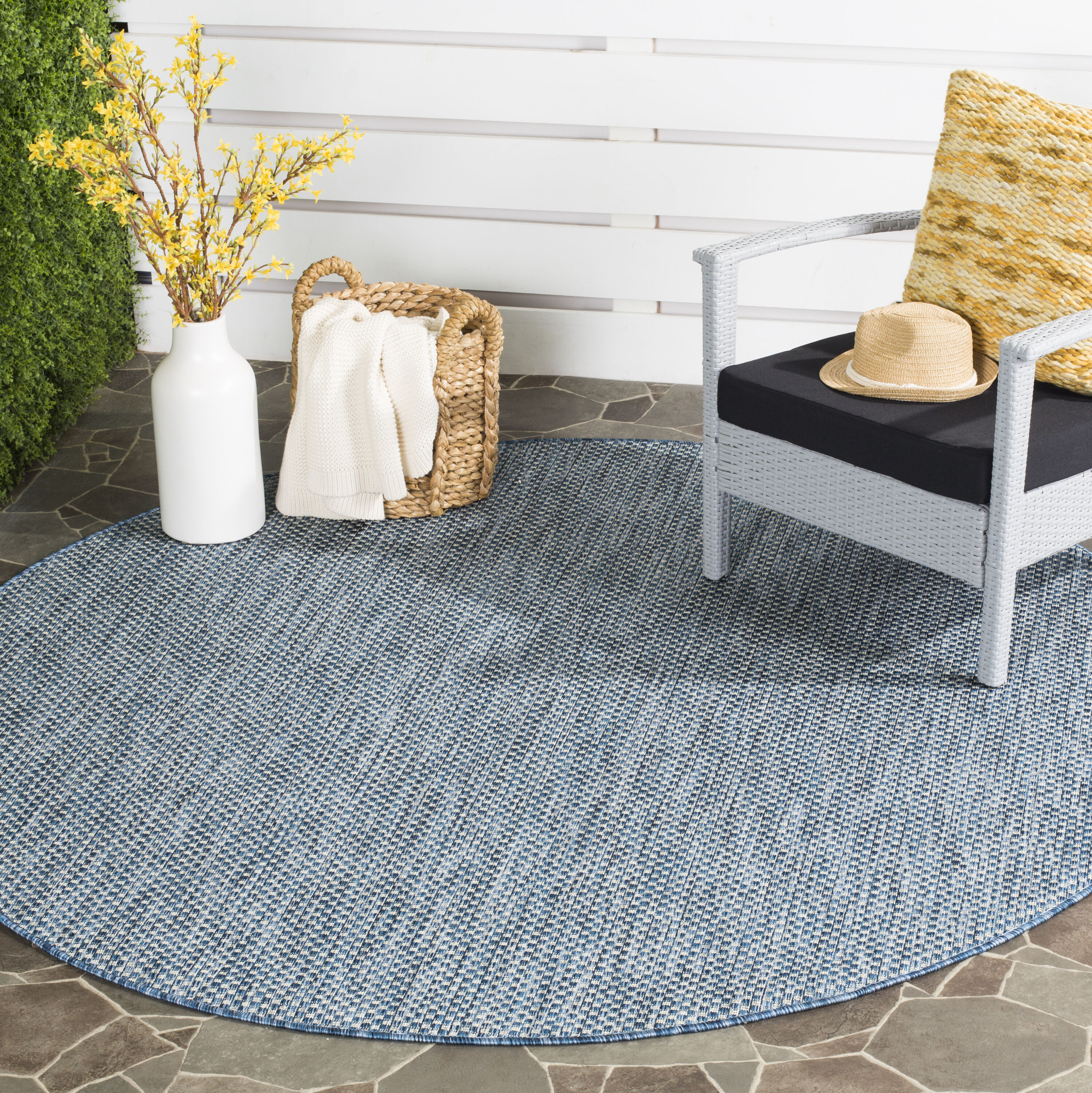 Safavieh CY8521-36821-4R Courtyard 4 x 4 (ft) Loomed Synthetic Navy/Gray Round Indoor/Outdoor Solid Area rug