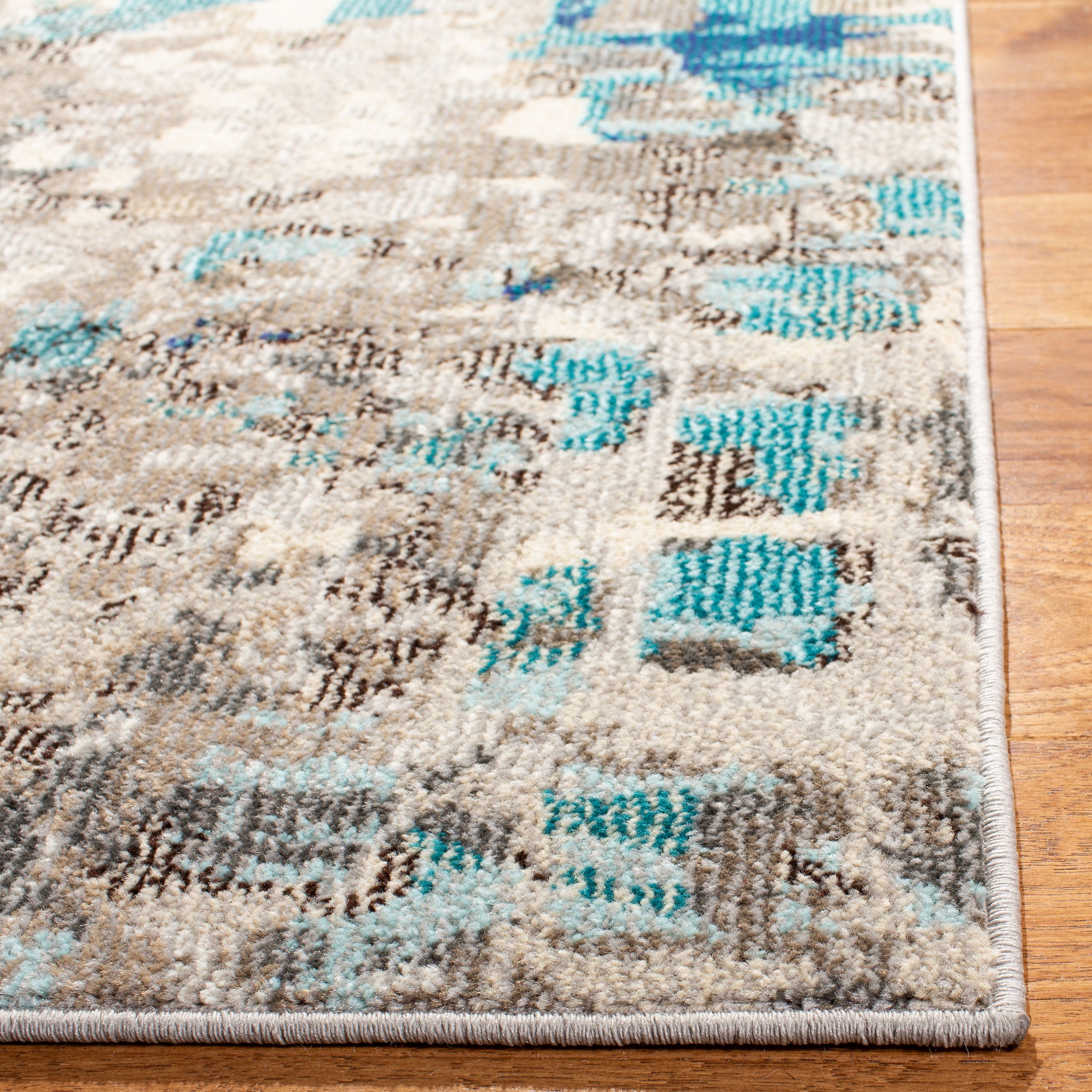 Grey and Blue Abstract Square Synthetic Area Rug