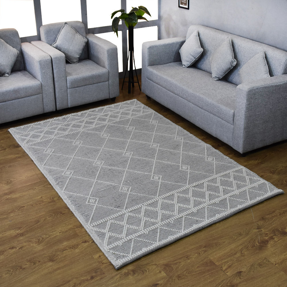 Rugsotic Carpets  HAND WOVEN FLAT WEAVE KILIM WOOL And COTTON ECO-FRIENDLY AREA RUGS  - 5'x7'6'' Rectangle Shape Ivory Black Color Contemporary Design Low Pile  Handmade Area Rugs for Living Room Bed Room DWC001