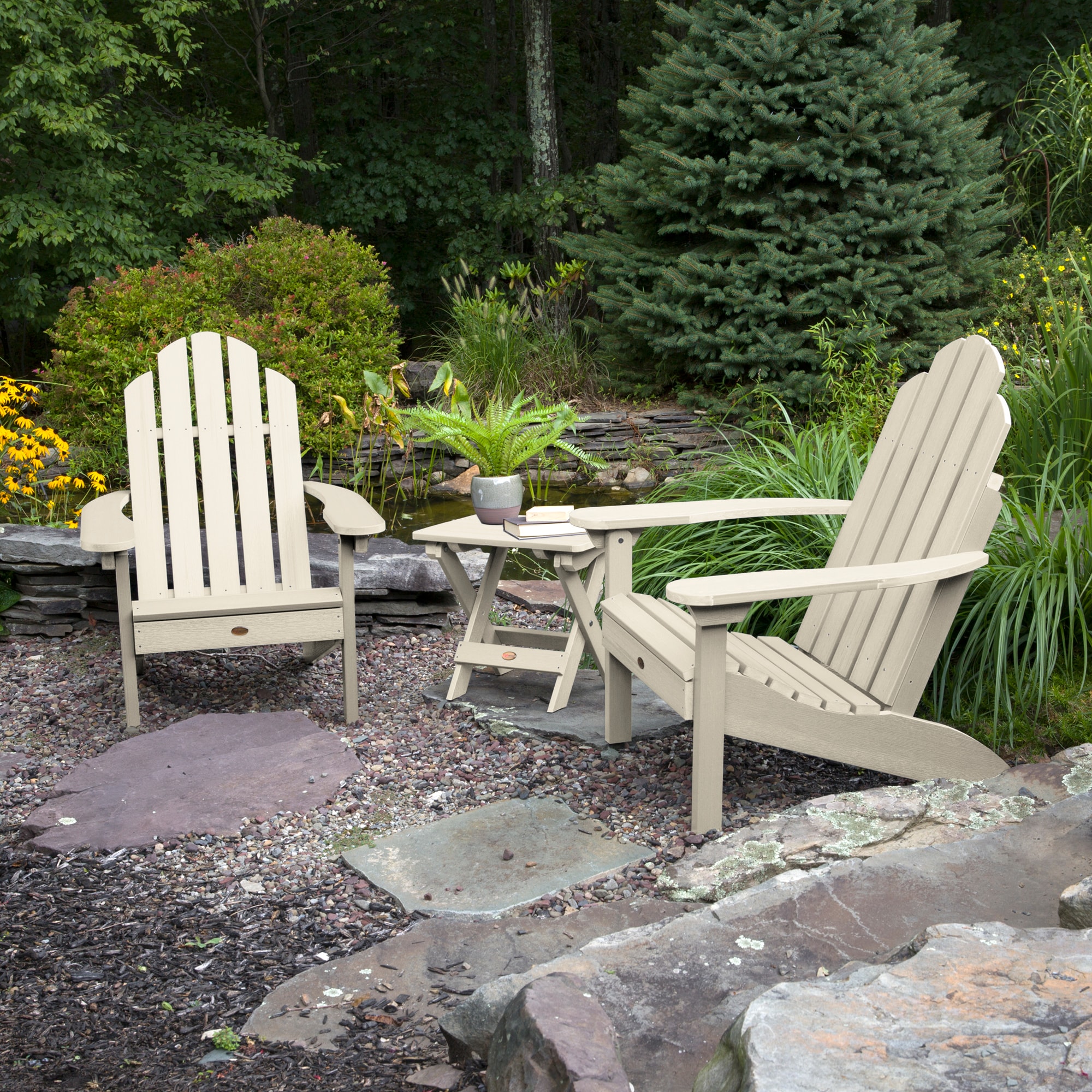 Whitewash Traditional 2-Person Adirondack Chair Set with Side Table