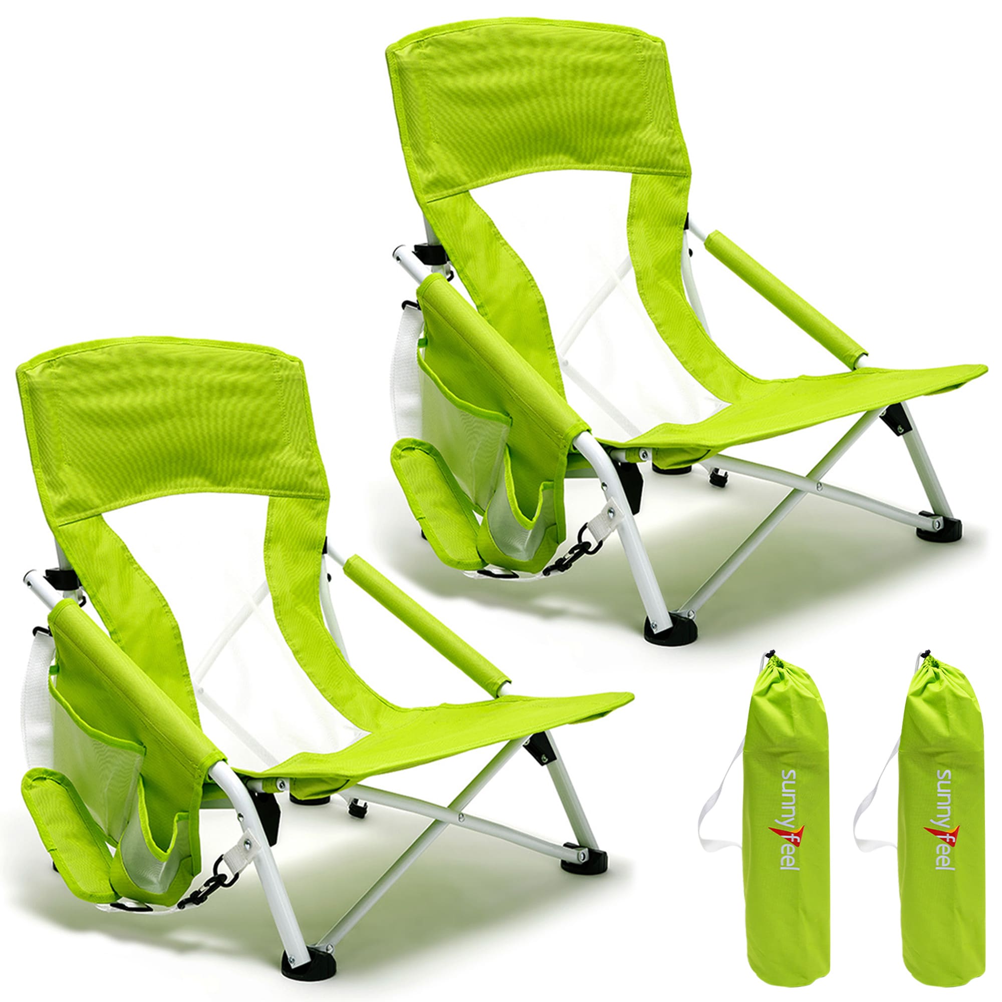 Clihome CL-P2AC2417GGN2 Polyester Bright Green Folding Beach chair Carrying Strap/Handle Included