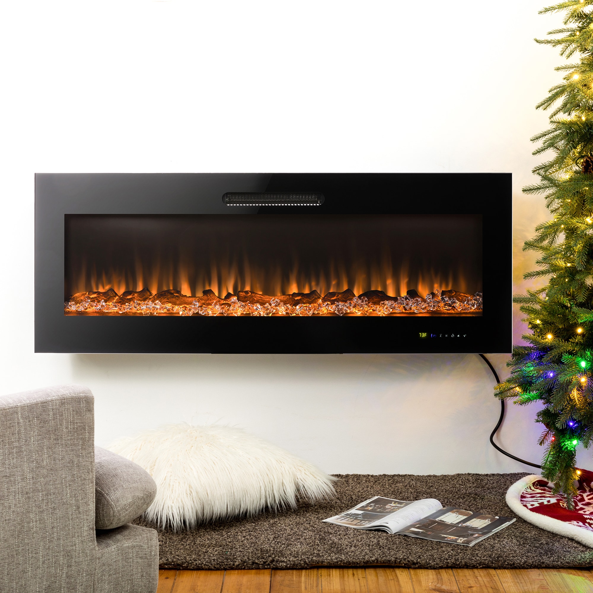 Glitzhome 50-in W Multi Fan-forced Wall-mount Electric Fireplace with ...