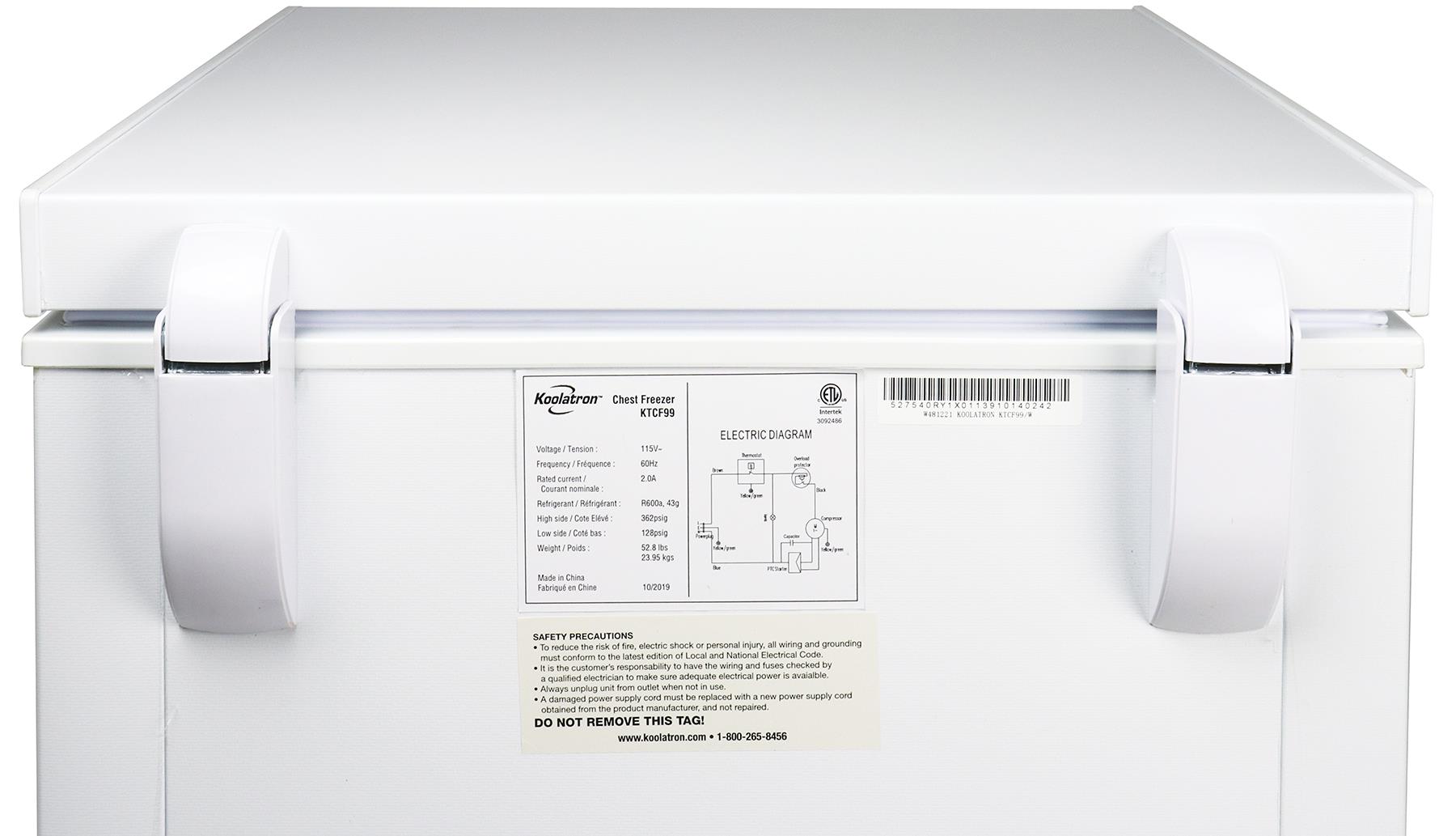 Koolatron Chest Freezer, 3.5 cu ft, Compact Freezer, 99 Litre, White,  Manual Defrost 