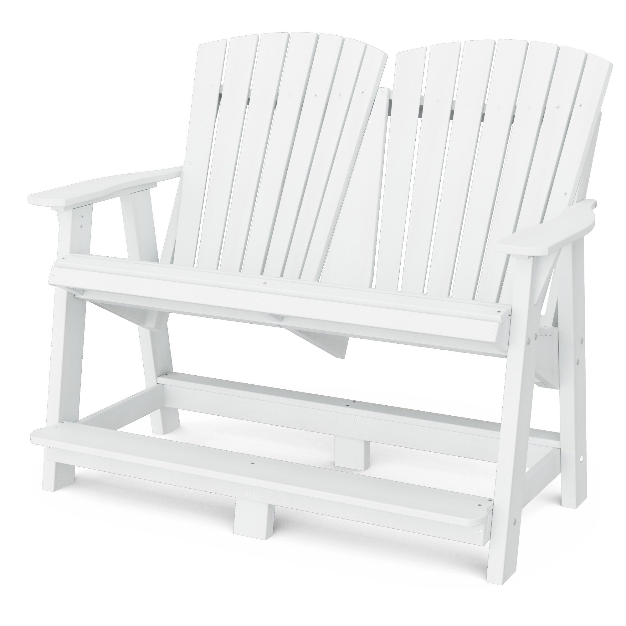 Wildridge LCC-130-BW Heritage Double High White HDPE Frame Stationary Adirondack Chair with Slat Seat