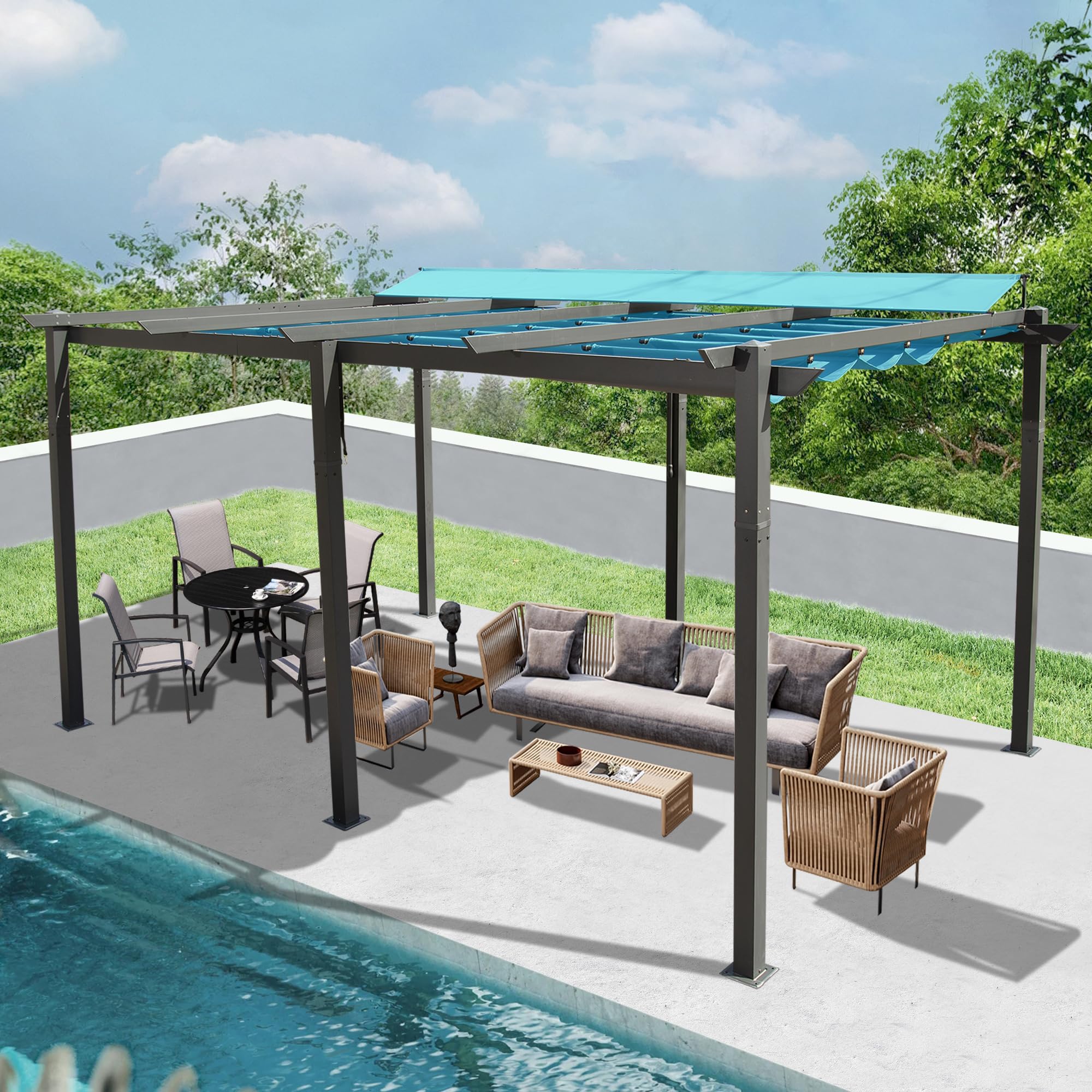 JIMSMAISON BOCPCG42LKB 11-ft W x 16-ft L x 8-ft 2-in H Lake Blue Metal Freestanding Pergola with Canopy