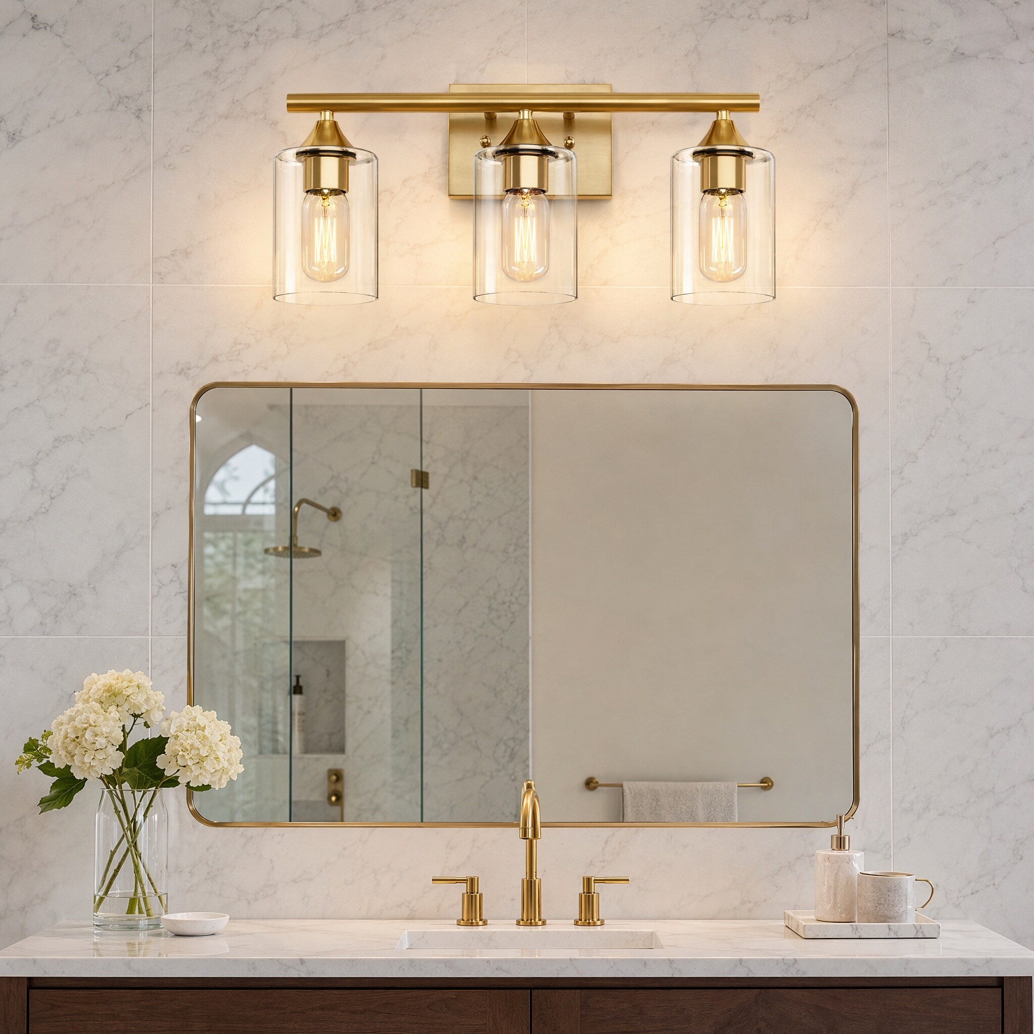 3 Light Brushed Gold Bathroom Vanity Light Fixture Anti Rust Metal Wall ...