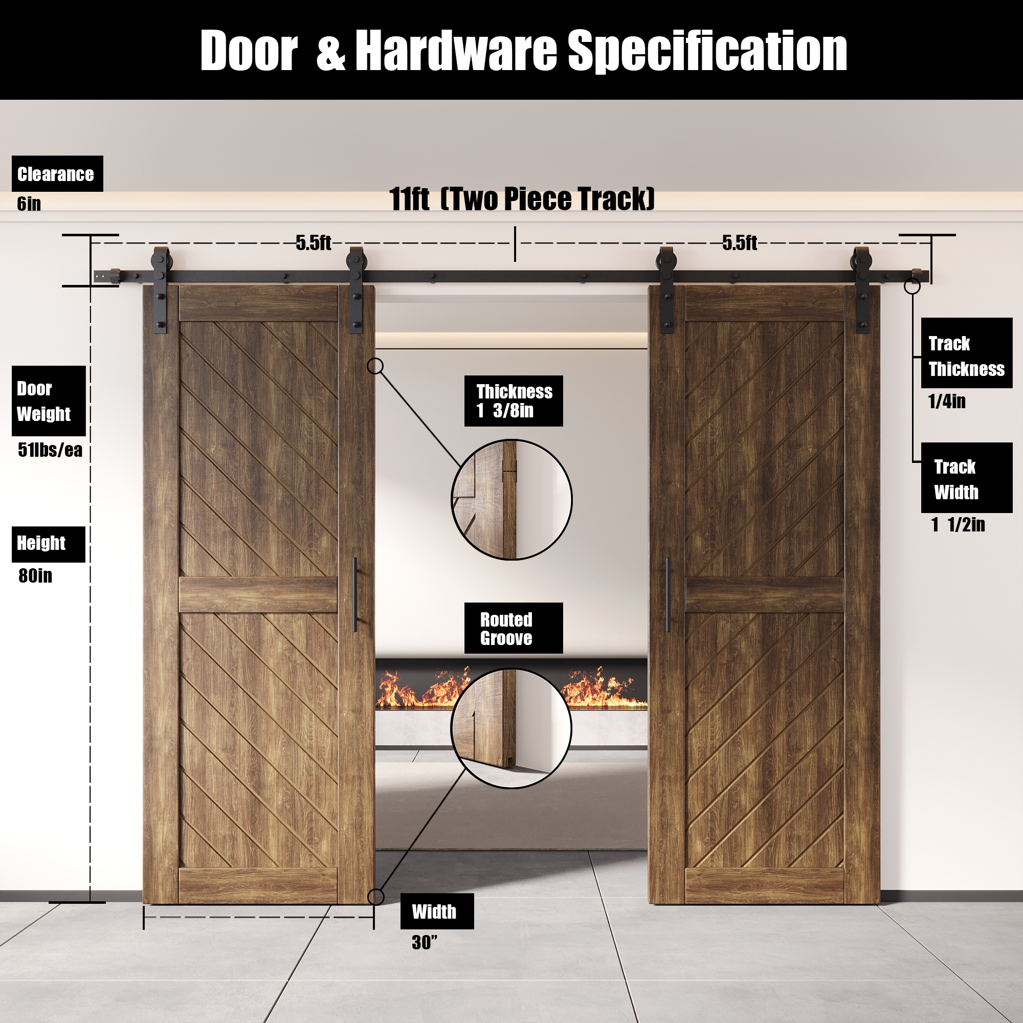 HOMACER YT2H132C-XT2-3080-WA Barn-Doors - View #2
