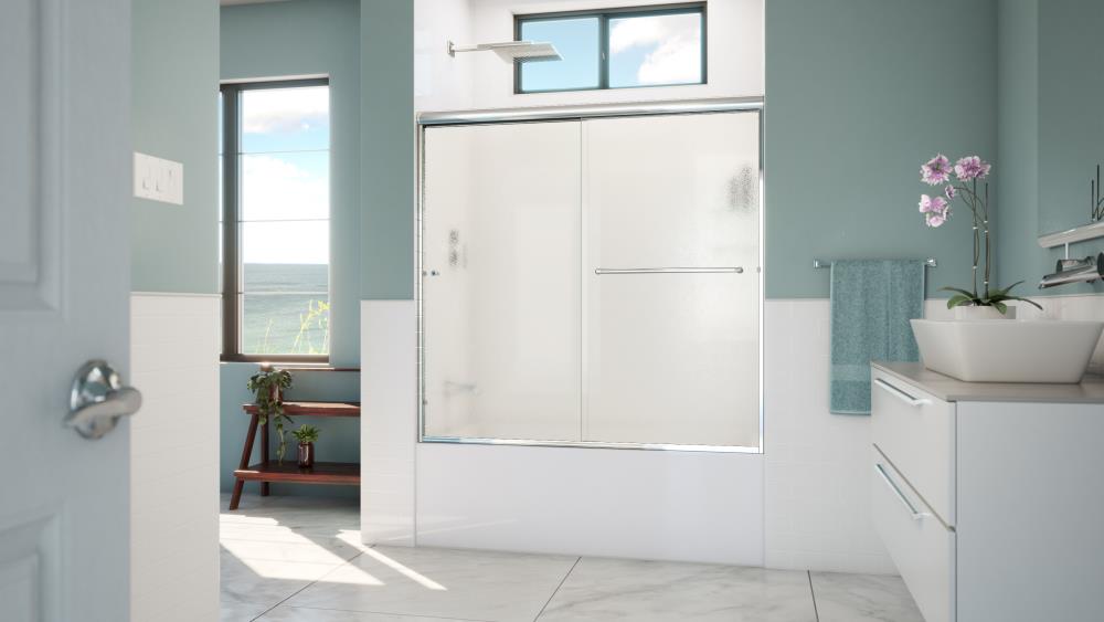 Arizona Shower Door LTER6057CHBBLL Lite-Euro recessed Polished Chrome 56-in to 60-in W x 57.375-in H Semi-frameless Bypass Sliding Bathtub door