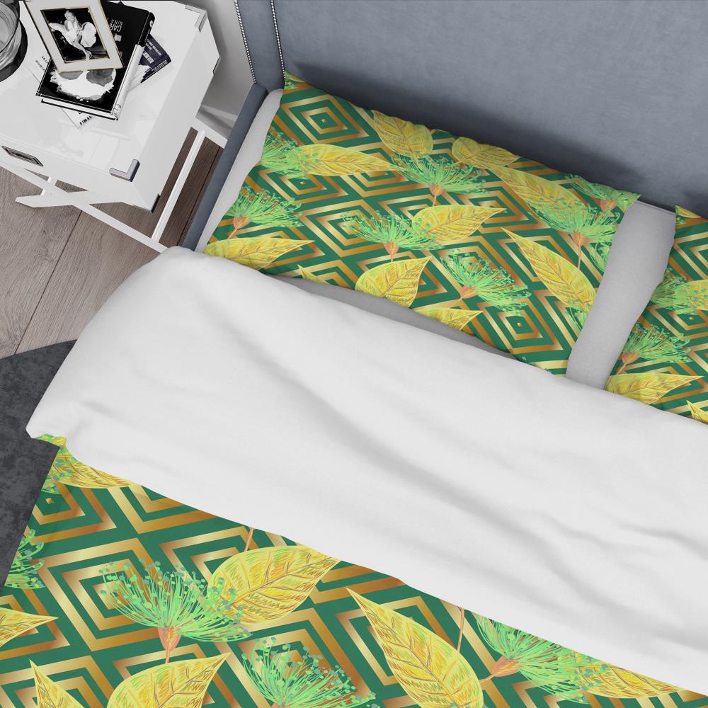 Twin Green and Yellow Tropical Microfiber Duvet Cover Set
