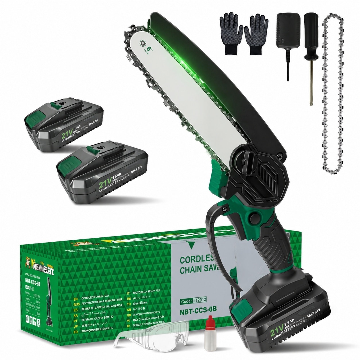 Ahfiwaso Mini Chainsaw Cordless Tool Set 6 Inch Handheld Electric Chain Saw for Tree Trimming Wood Cutting Pruning Safety Lock Lightweight Design with