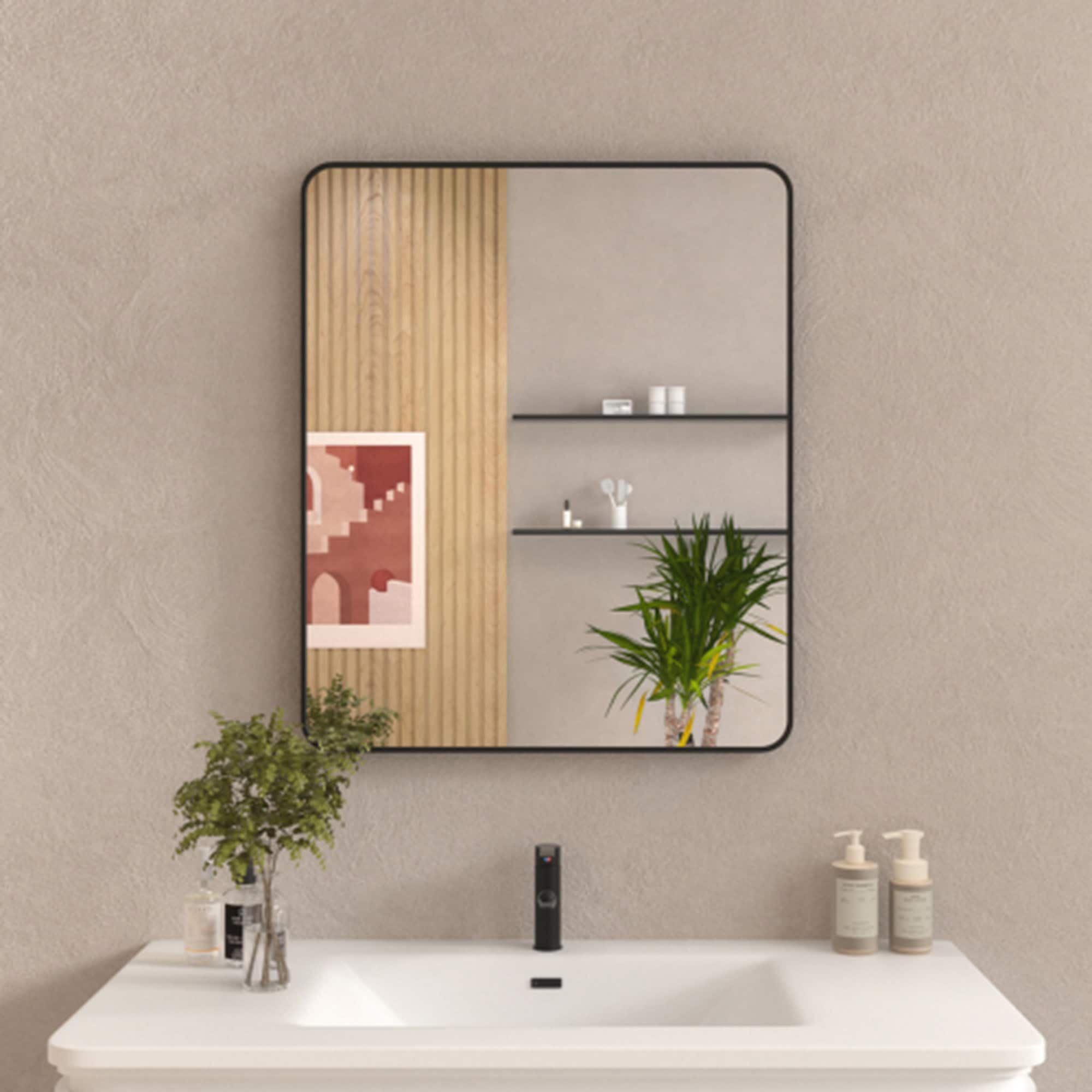 ExBrite FUBM3036MB 30-in x 36-in Framed Rectangle Bathroom Vanity Mirror ( Matte Black )