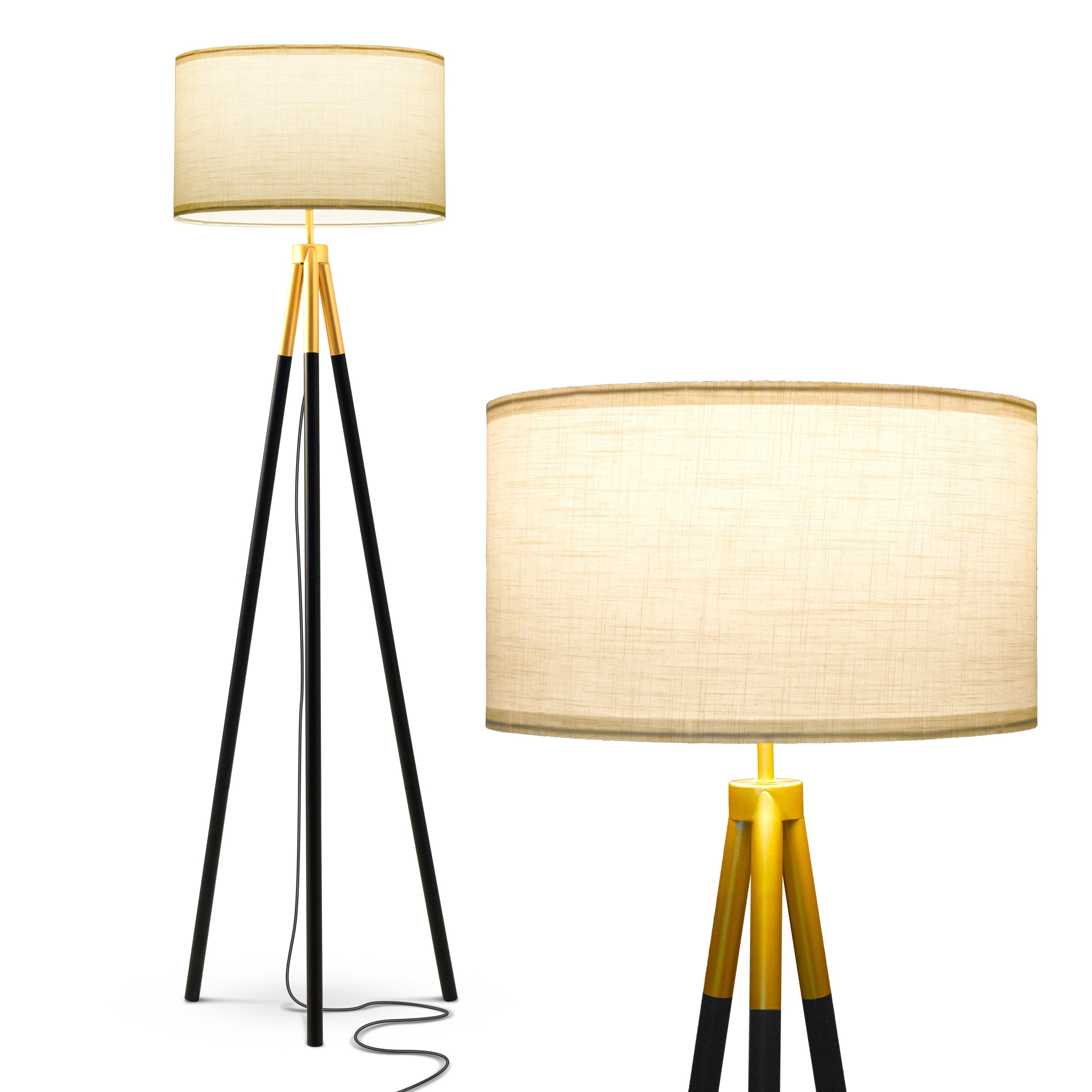 yellow wooden tripod floor lamp