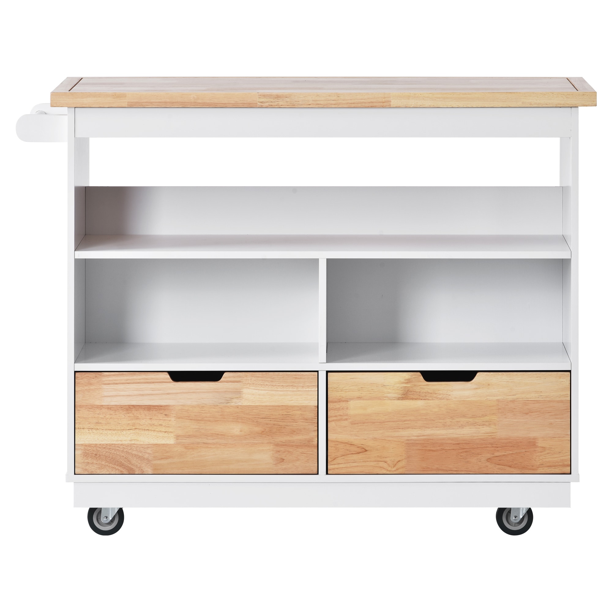 Bybafun YB2600092 White MDF Base with Wood Wood Top Rolling Kitchen Cart ( 21.7-Inches x 43.3-Inches x 35.6-Inches )
