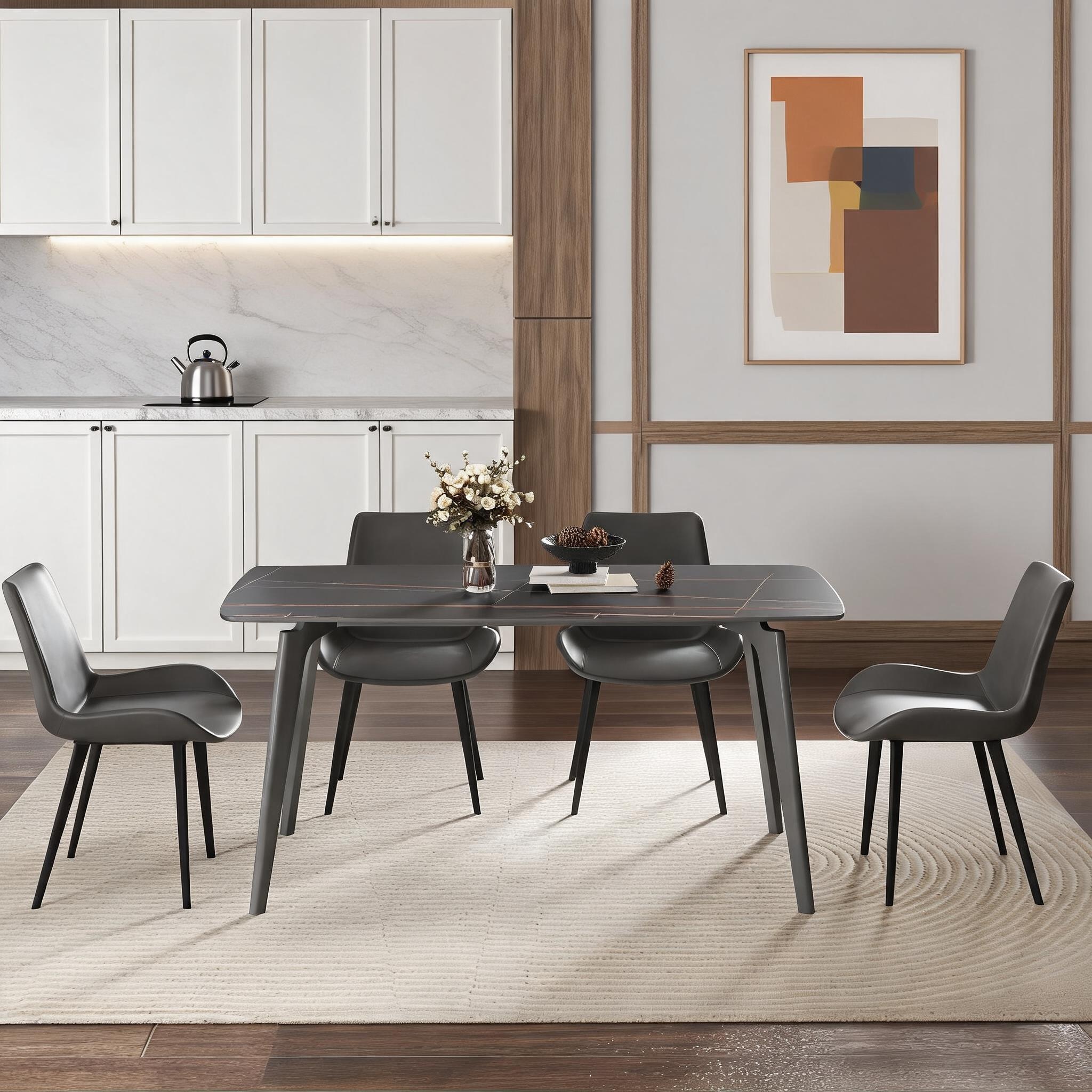 SUNCREAT Modern Sintered Stone Dining Table for 6 Curved Rectangle Cool ...