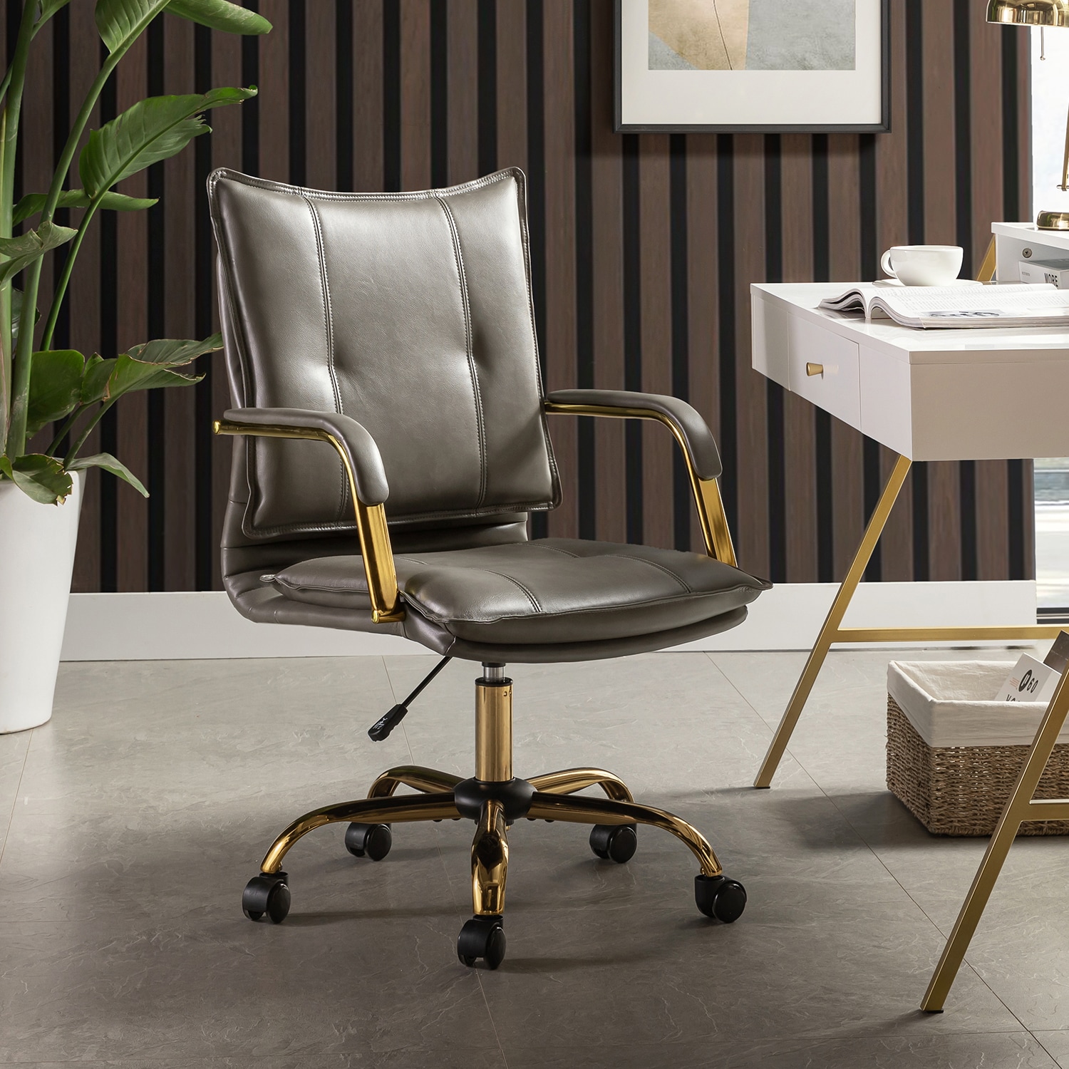 14 Karat Home OFHT0417-GREY Grey Contemporary Adjustable Height Swivel Polyurethane Task Chair