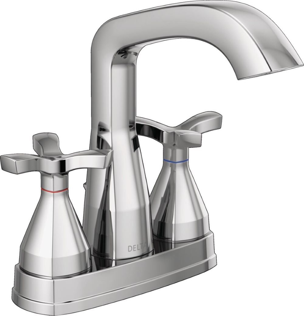 Delta 257766-PR-MPU-DST Stryke Lumicoat Chrome 4-in centerset 2-handle WaterSense High-arc Residential Handle Bathroom Sink Faucet with Drain
